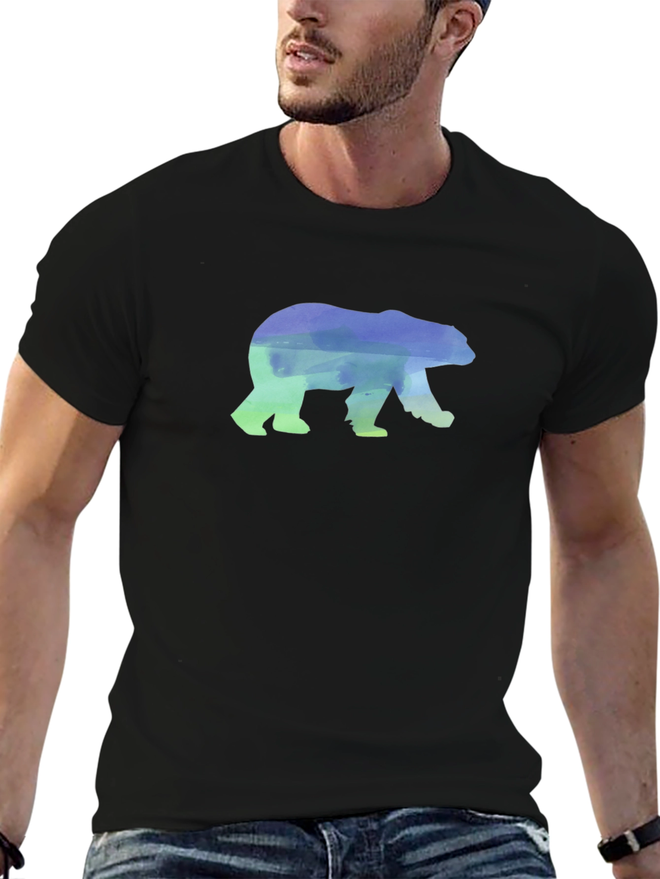 Black Watercolor Bear Graphic Tee - Black Unisex Shirt view 6