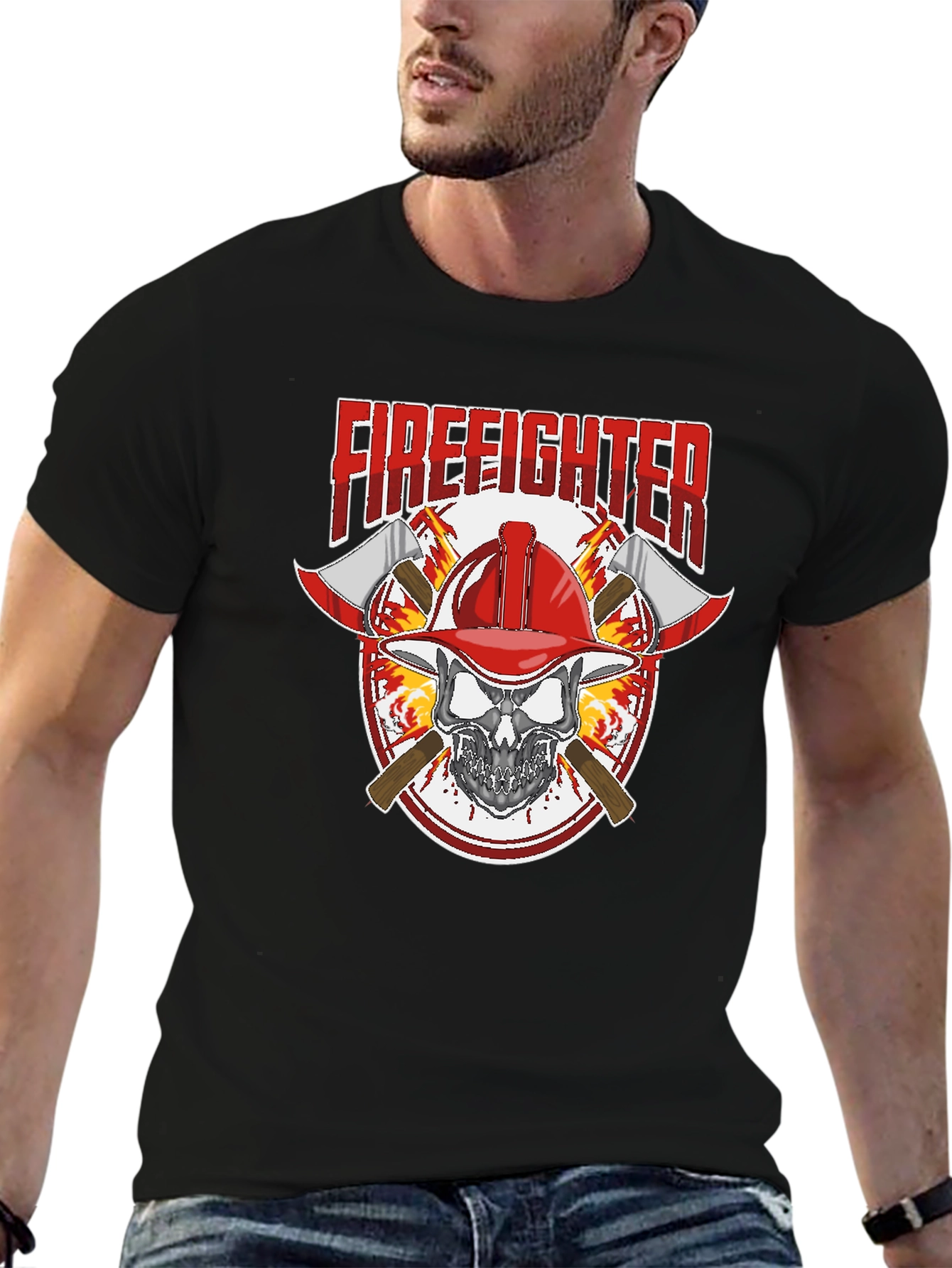 Black Firefighter Skull Graphic Tee view 6