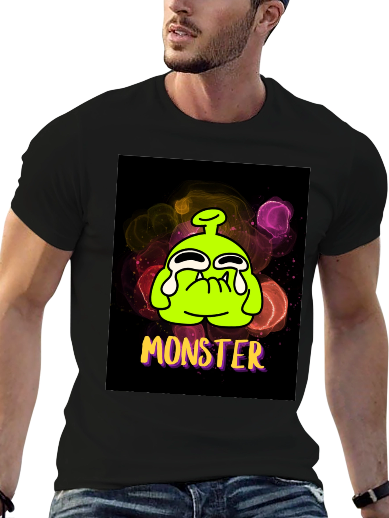 Black Monster Graphic Tee - Funny Cartoon Alien T-Shirt view 6
