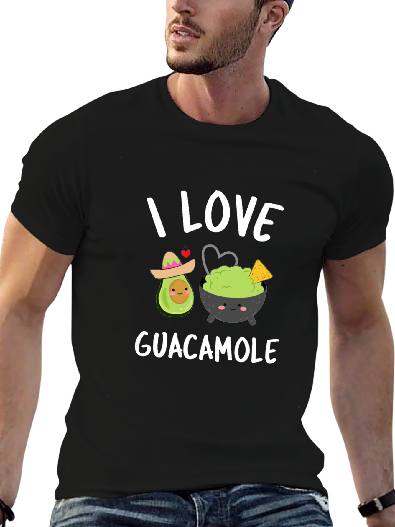 Black I Love Guacamole T-Shirt - Avocado & Dip Design view 6