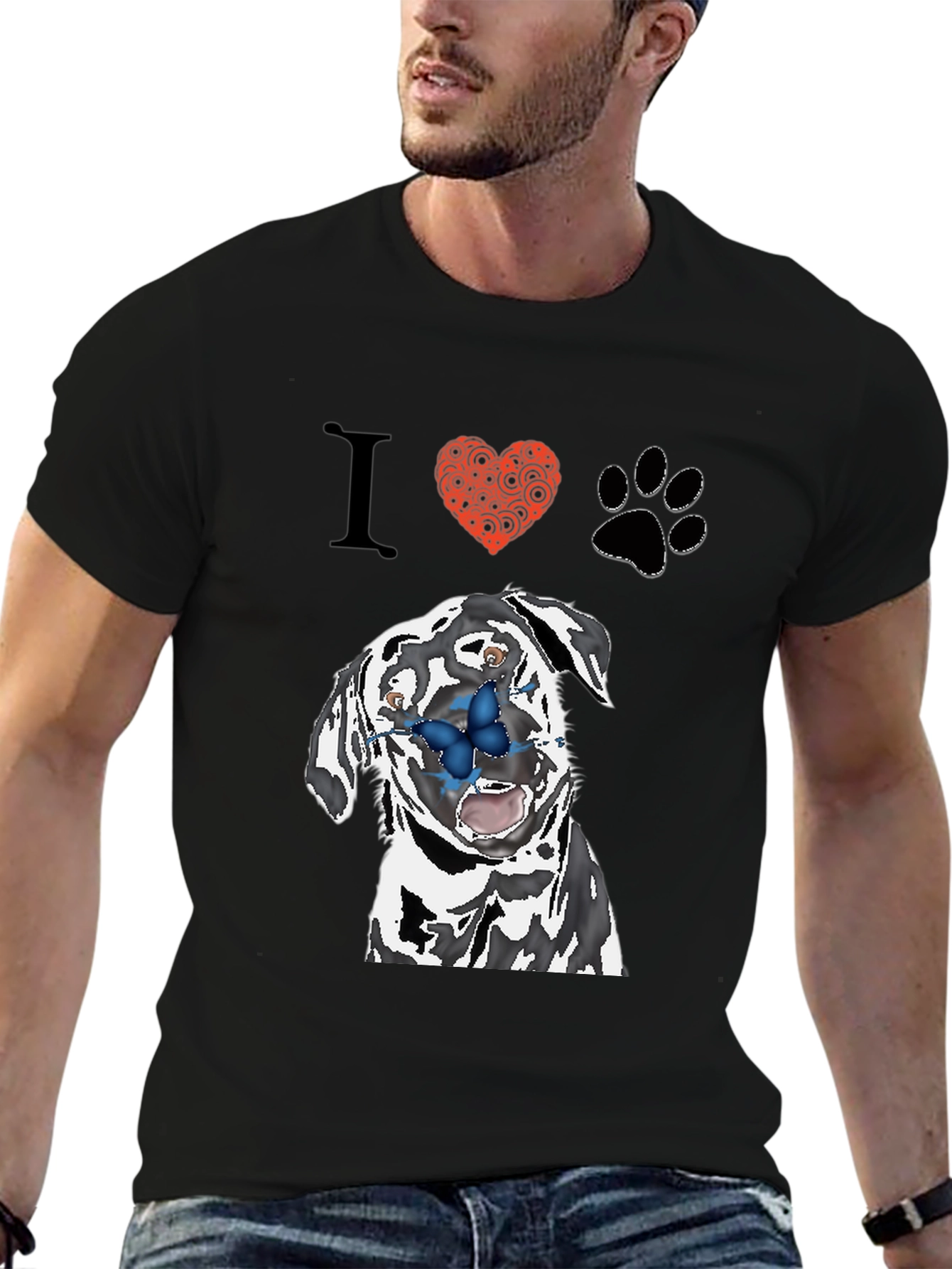 Black I Heart Pups T-Shirt: Black Tee with Dalmatian Graphic view 6