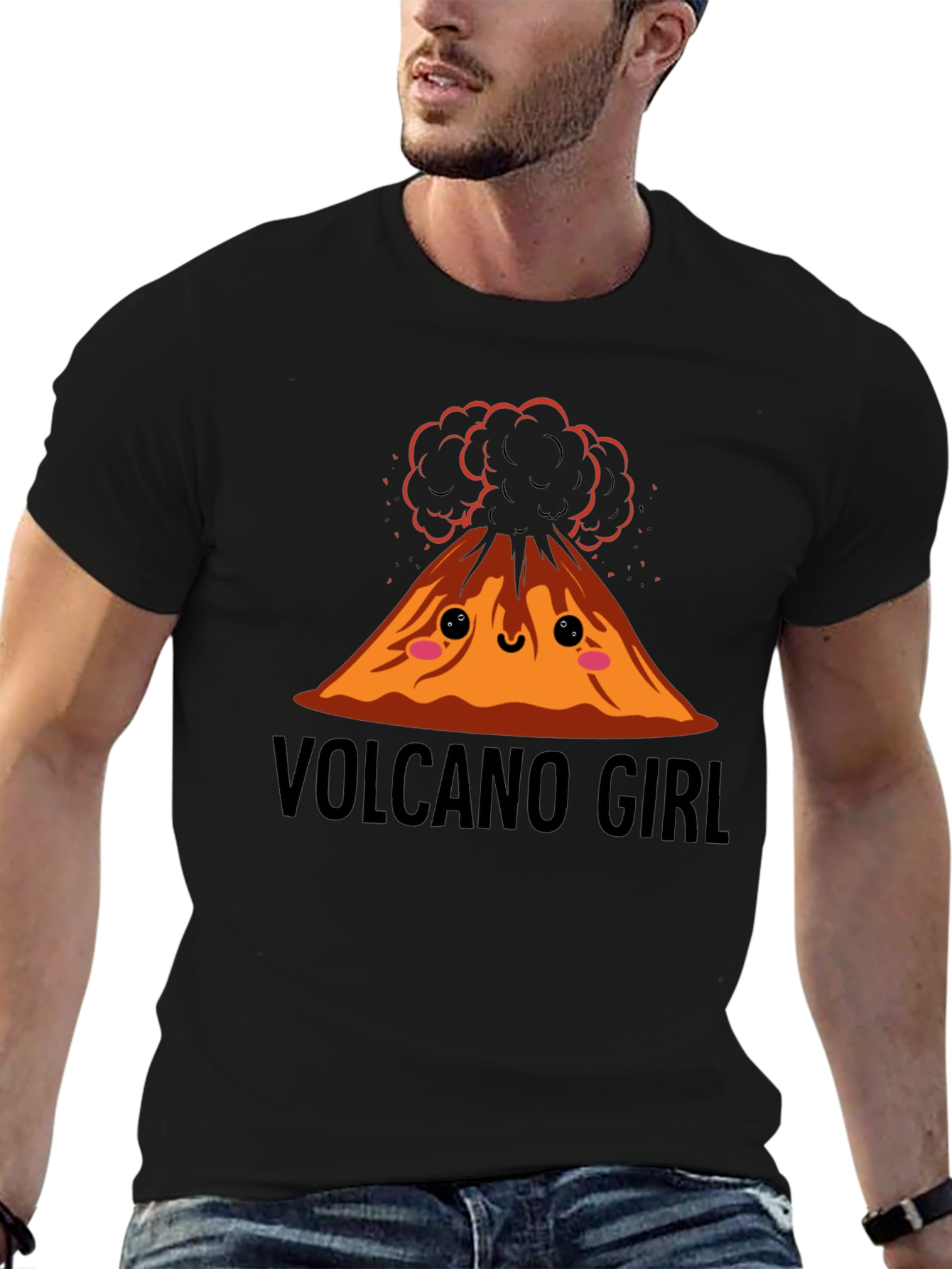 Black Volcano Girl T-Shirt: Cute Cartoon Volcano Design view 6