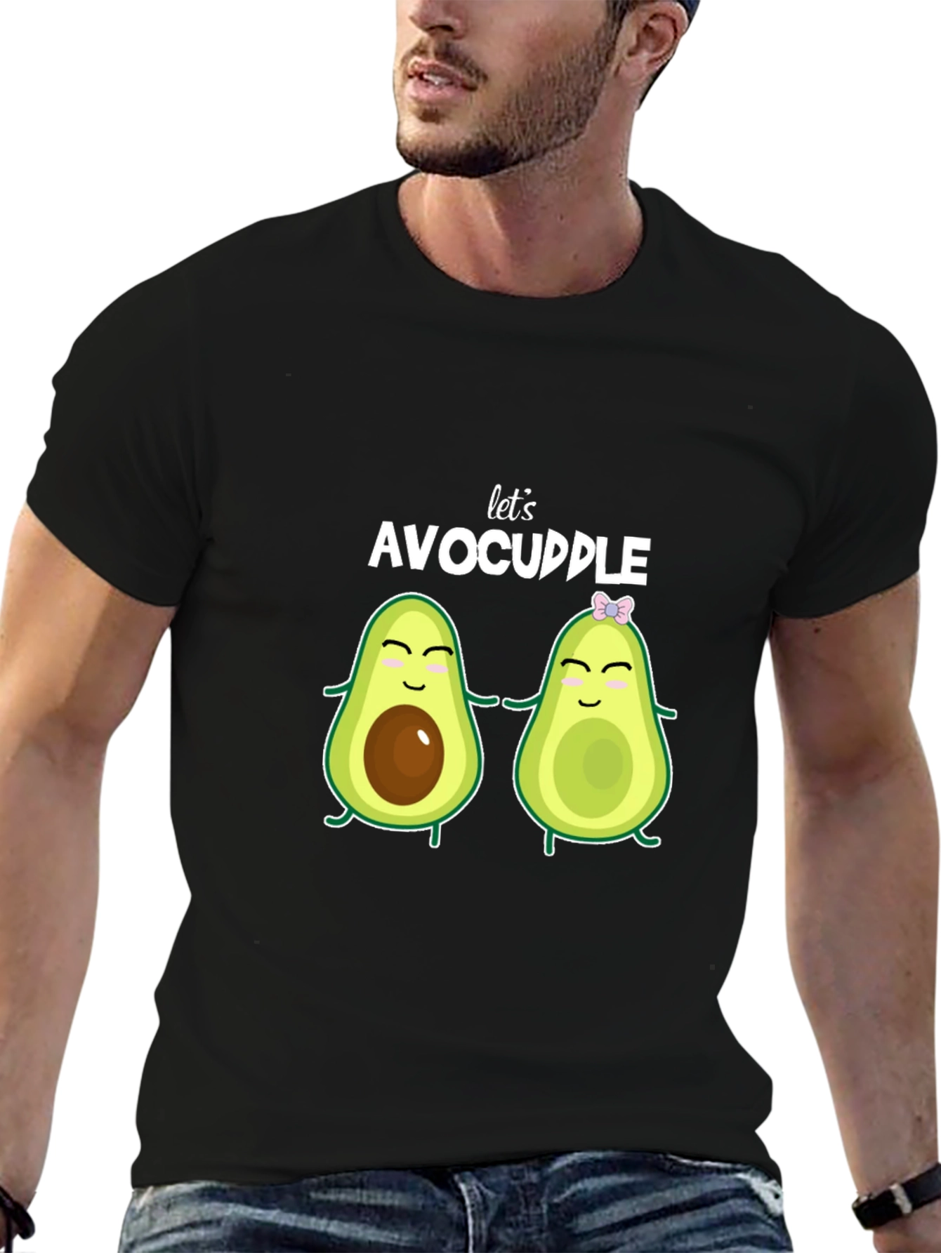 Black Let's Avocuddle Black T-Shirt view 6