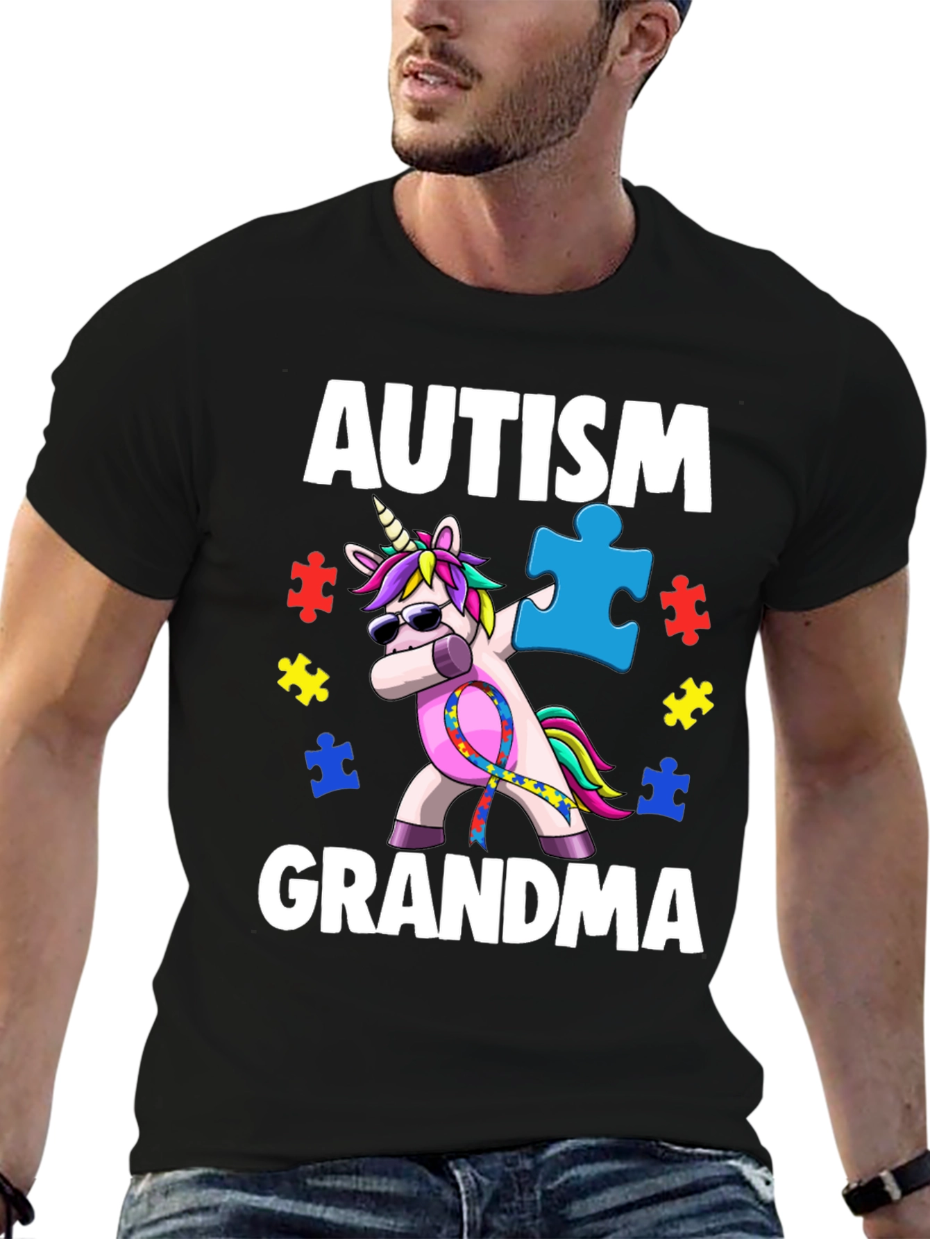 Black Autism Grandma Unicorn T-Shirt view 6