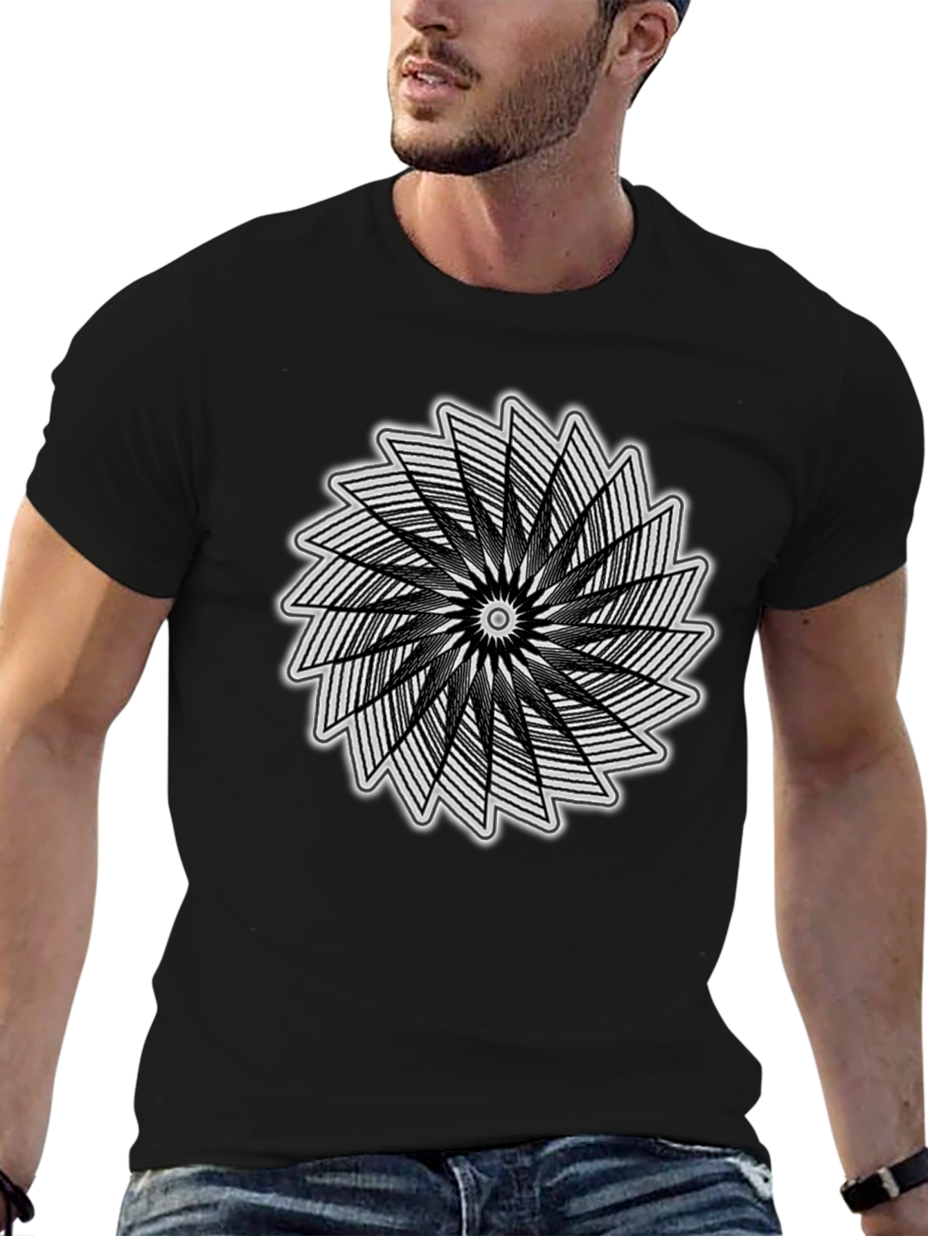 Black Geometric Optical Illusion Tee - Abstract Art Shirt view 6