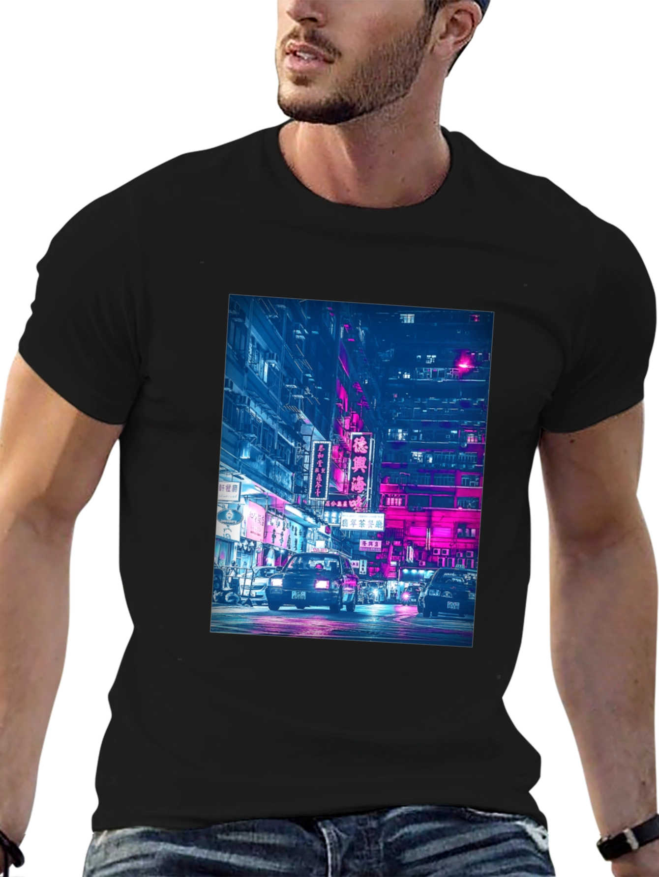 Black Night City Neon T-Shirt view 6