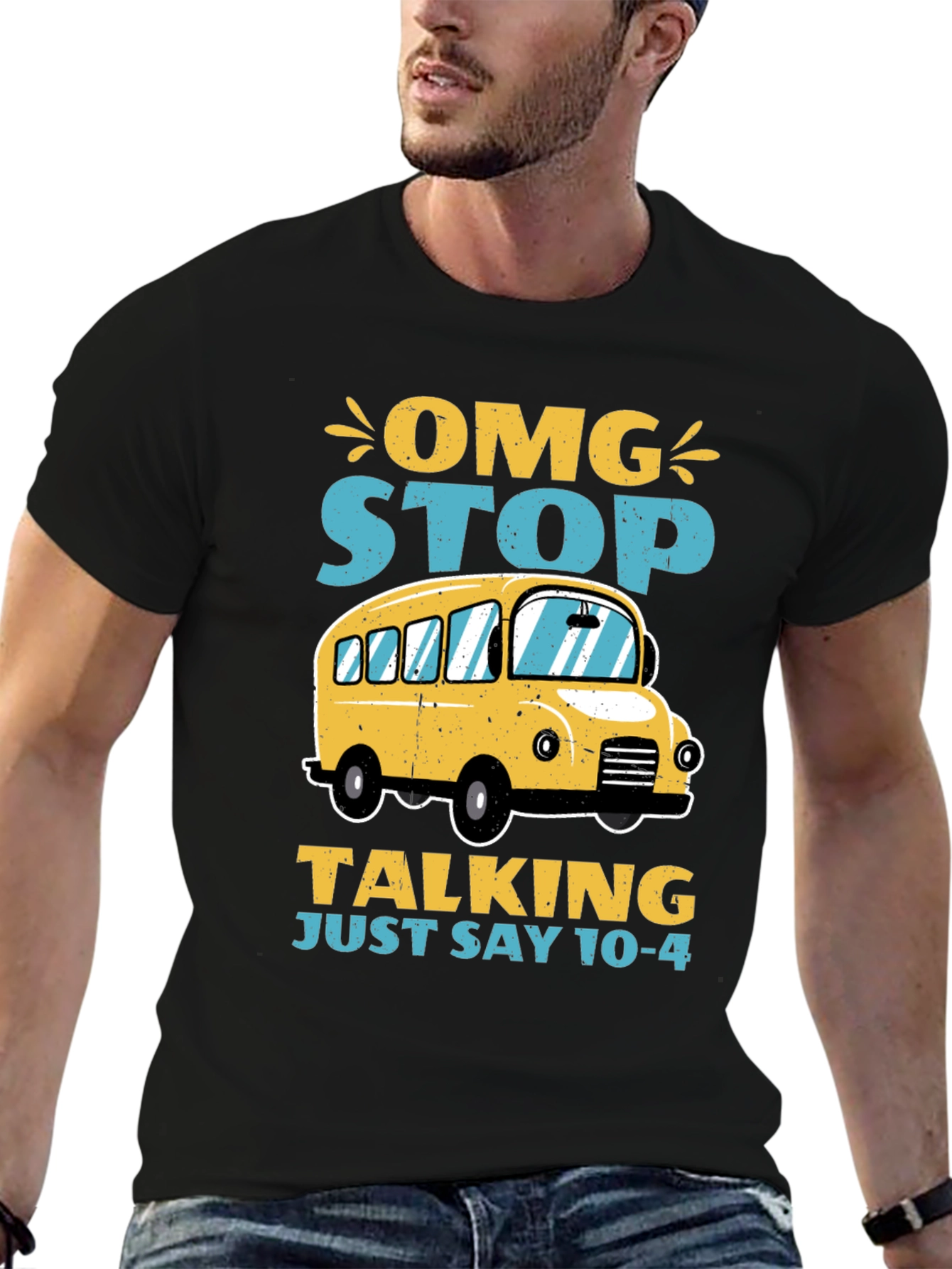 Black OMG Stop Talking School Bus T-Shirt view 6
