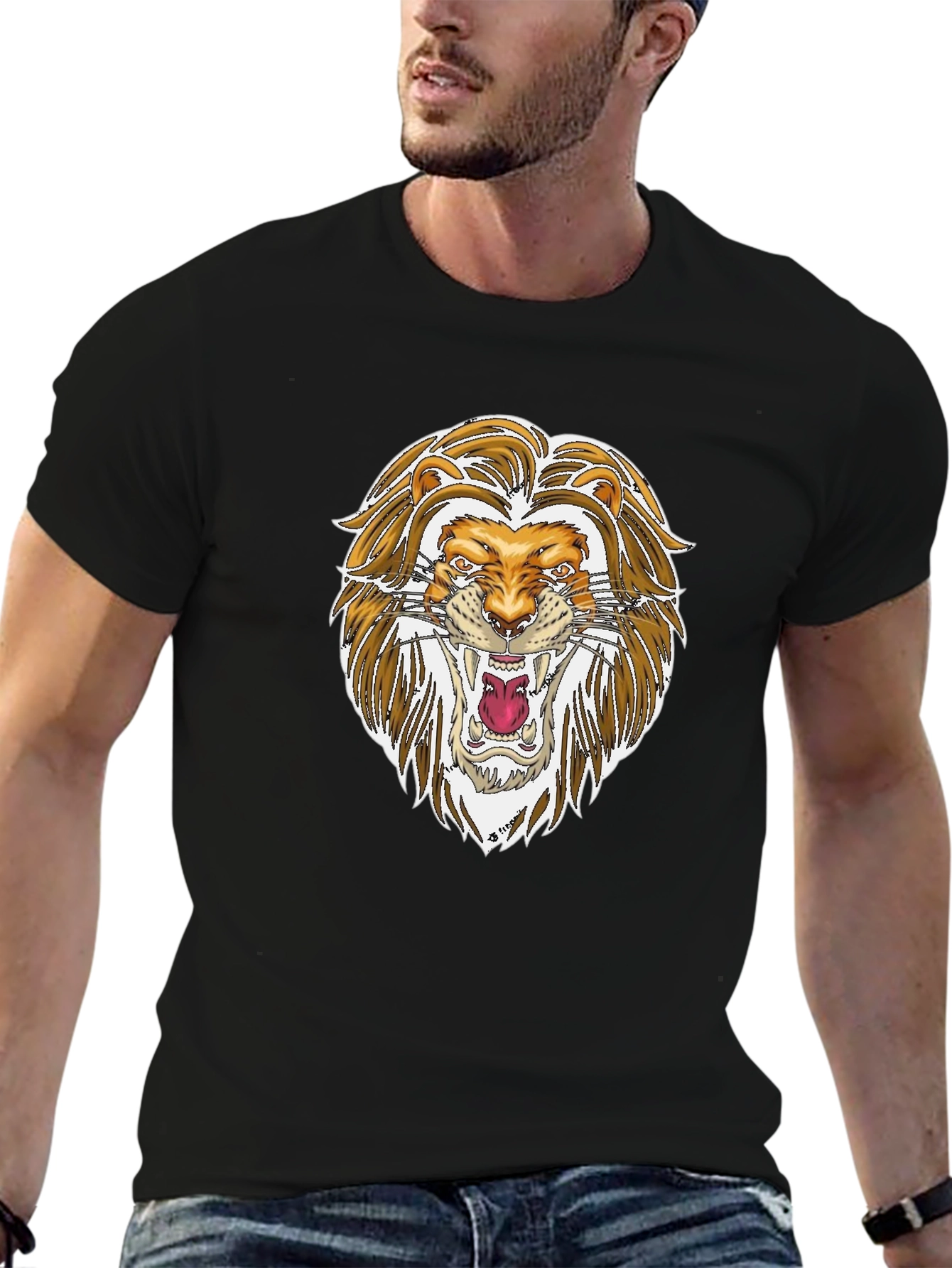 Black Lion Graphic Black T-Shirt | Bold Animal Print Tee view 6