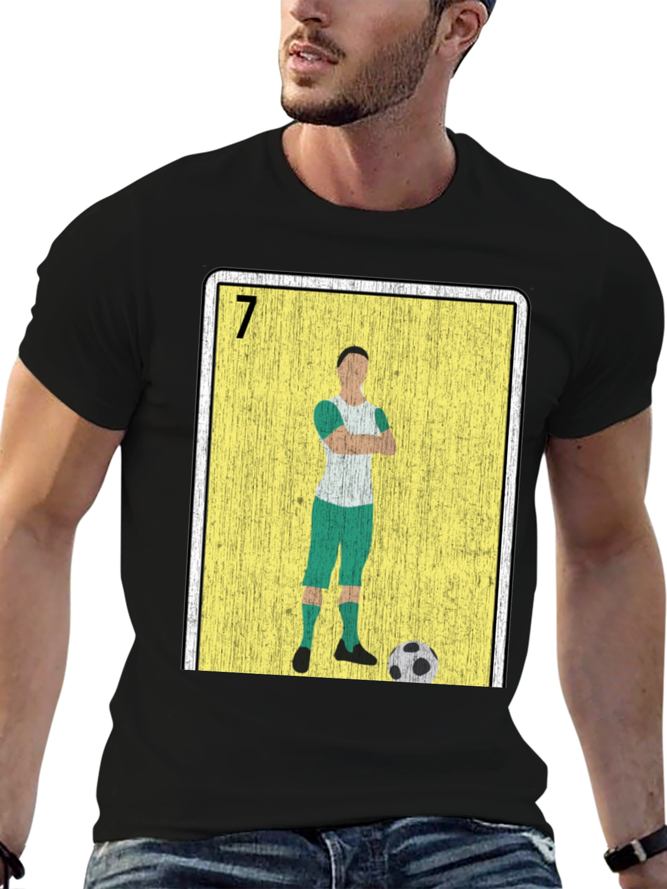 Black Soccer Player Loteria Card Graphic T-Shirt view 6