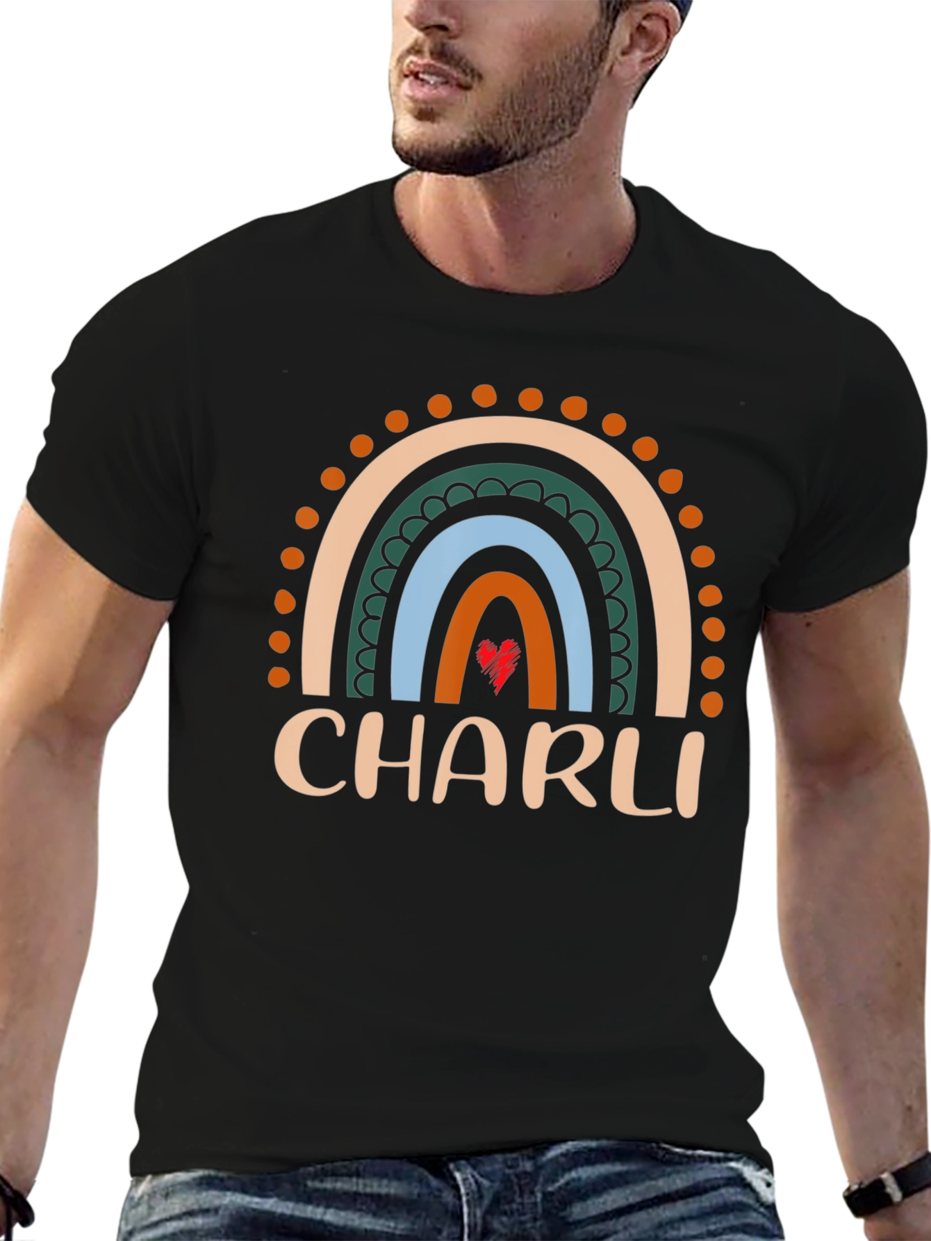 Black CHARLI Rainbow Graphic Tee - Custom Name Shirt view 6