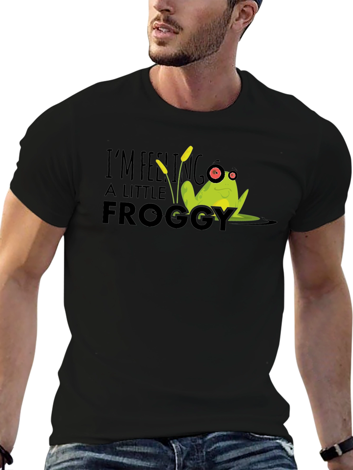 Black Feeling Froggy T-Shirt - Funny Graphic Tee view 6