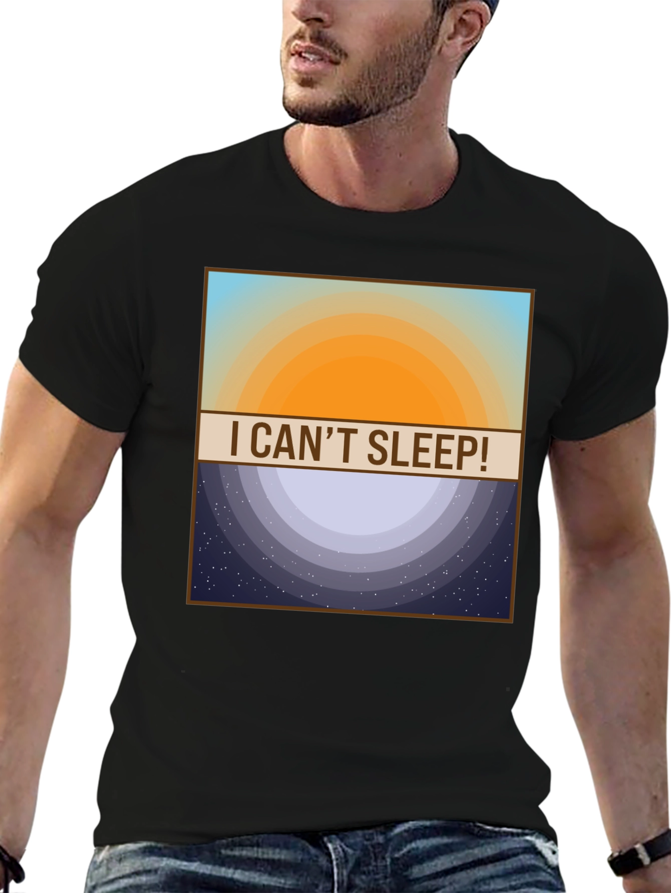 Black I Can't Sleep! T-Shirt - Day and Night Design view 6