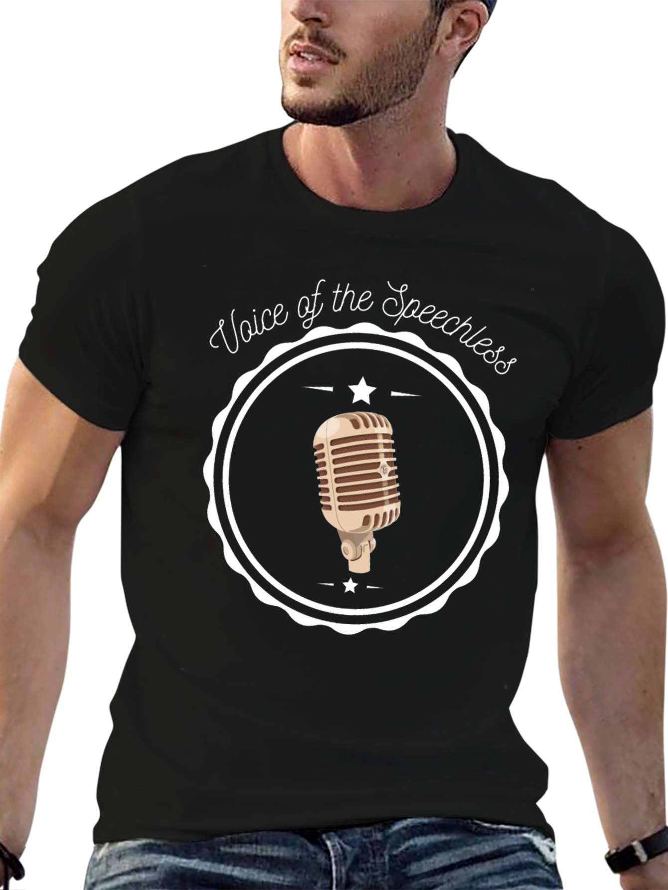 Black Voice of the Speechless Microphone Graphic Tee view 6