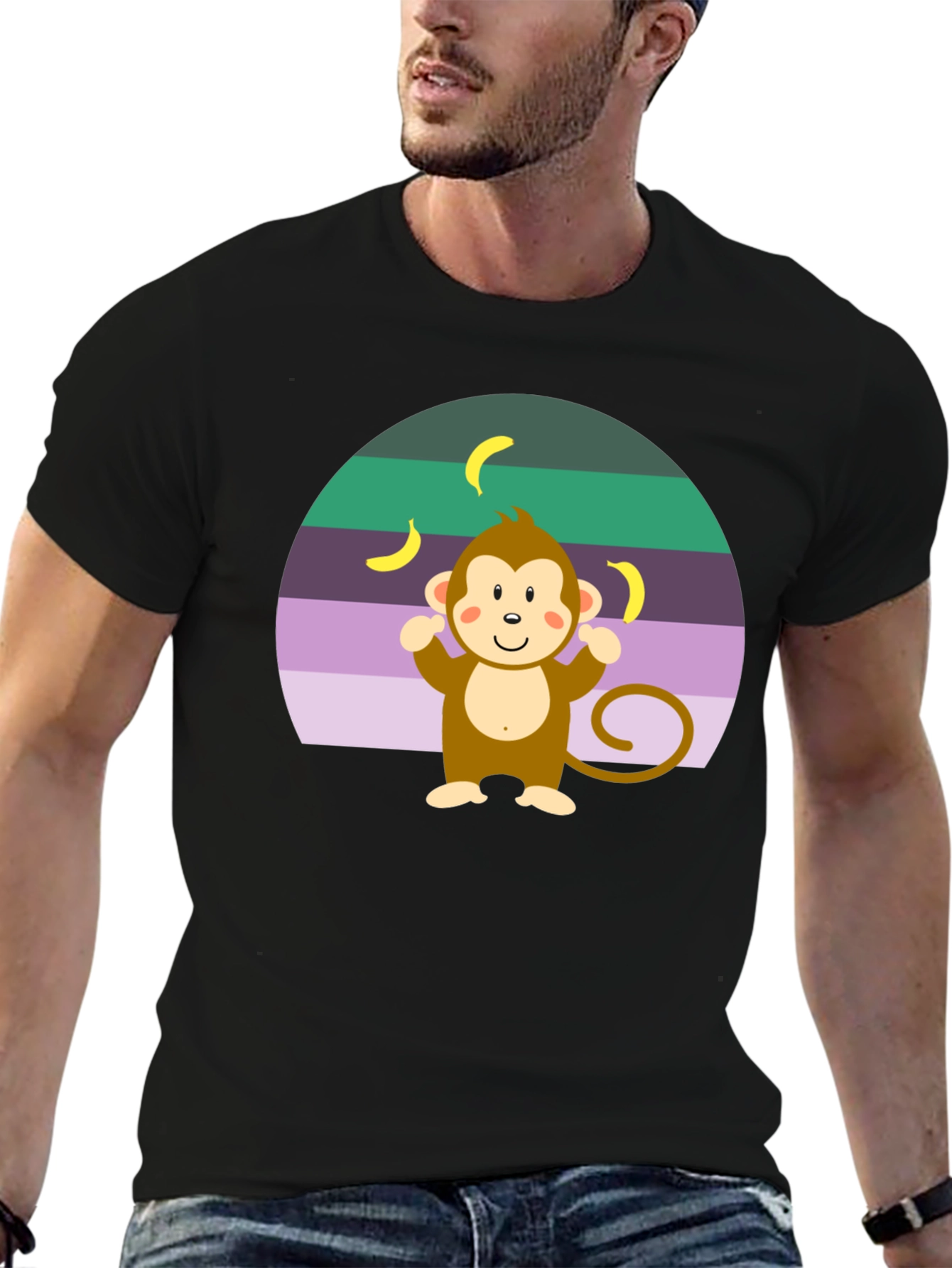 Black Monkey Banana T-Shirt Funny Cartoon view 6