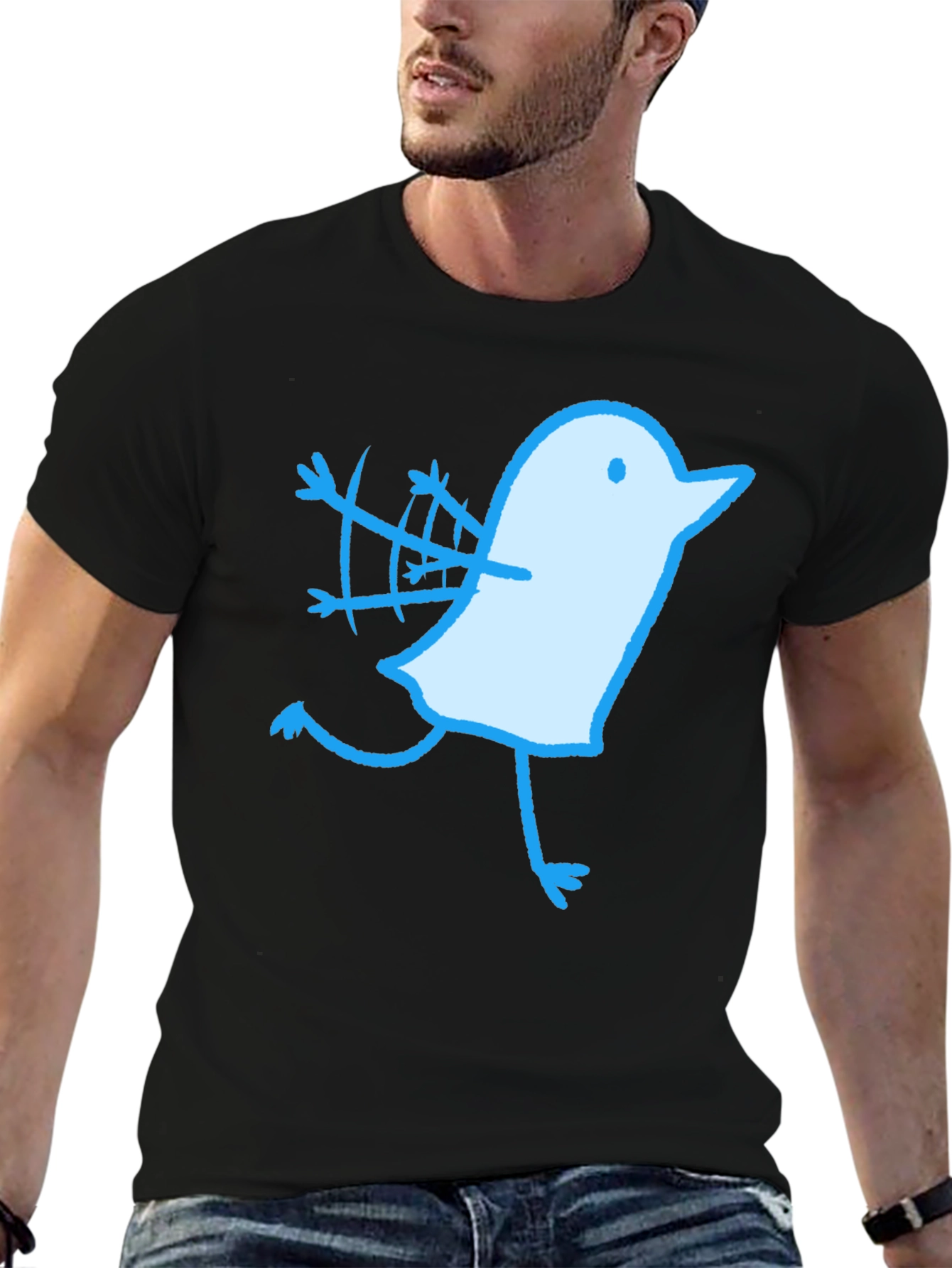 Black Novelty Bird Graphic Black T-Shirt view 6