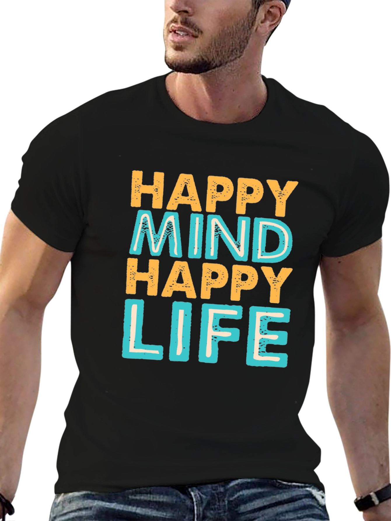 Black Happy Mind Happy Life Graphic Tee view 6