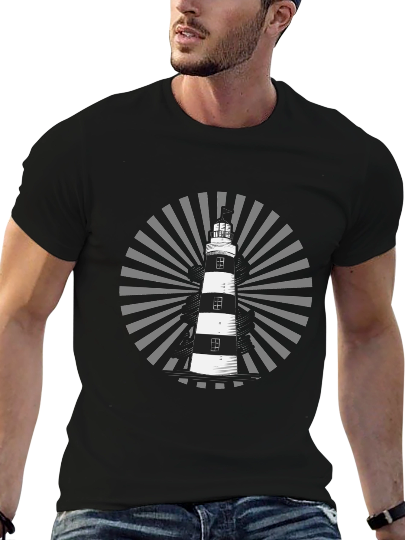 Black Lighthouse Graphic Tee - Black Cotton Shirt view 6