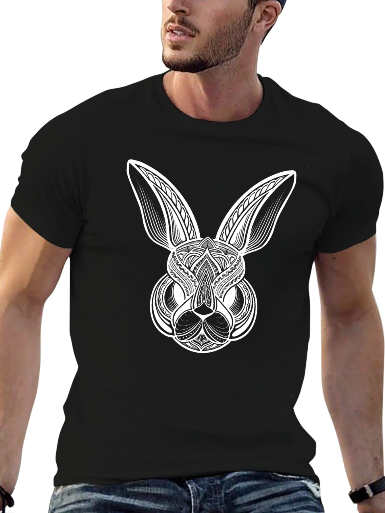 Black Abstract Bunny Graphic Tee - Black Cotton view 6