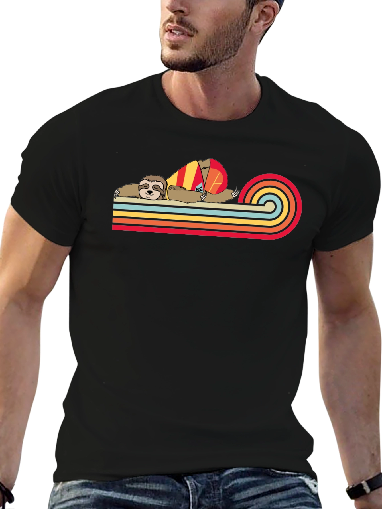Black Retro Sloth T-Shirt - Relaxed Style view 6