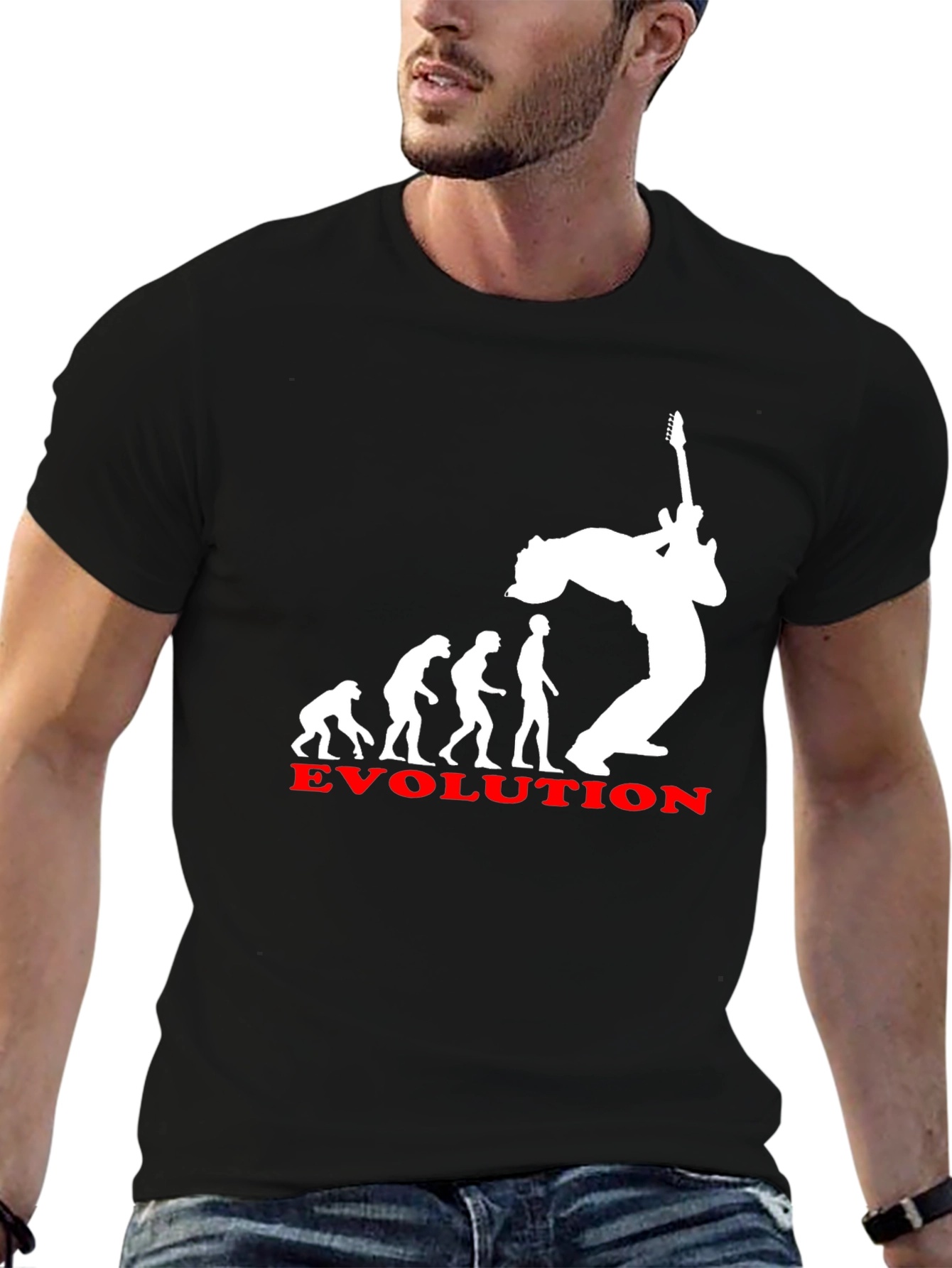 Black Evolution of Rock T-Shirt - Black Cotton Tee view 6