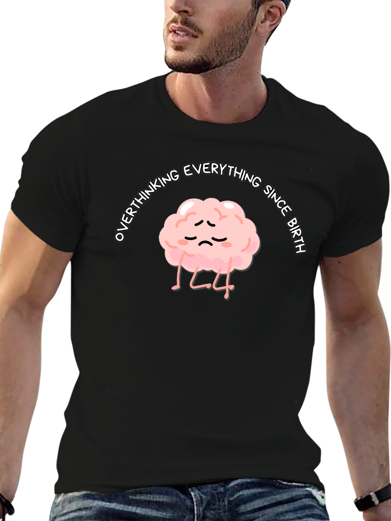 Black Overthinking Brain Graphic Tee - Unisex Black T-Shirt view 6