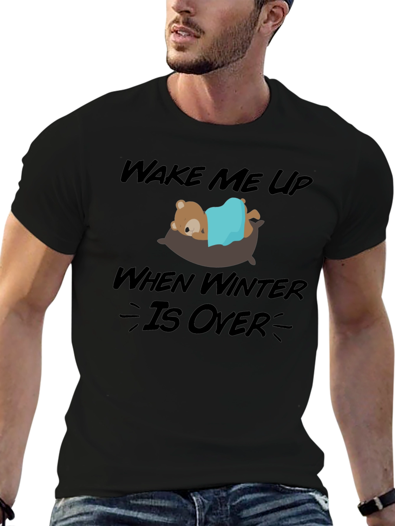Black Wake Me Up When Winter Is Over Graphic Tee view 6