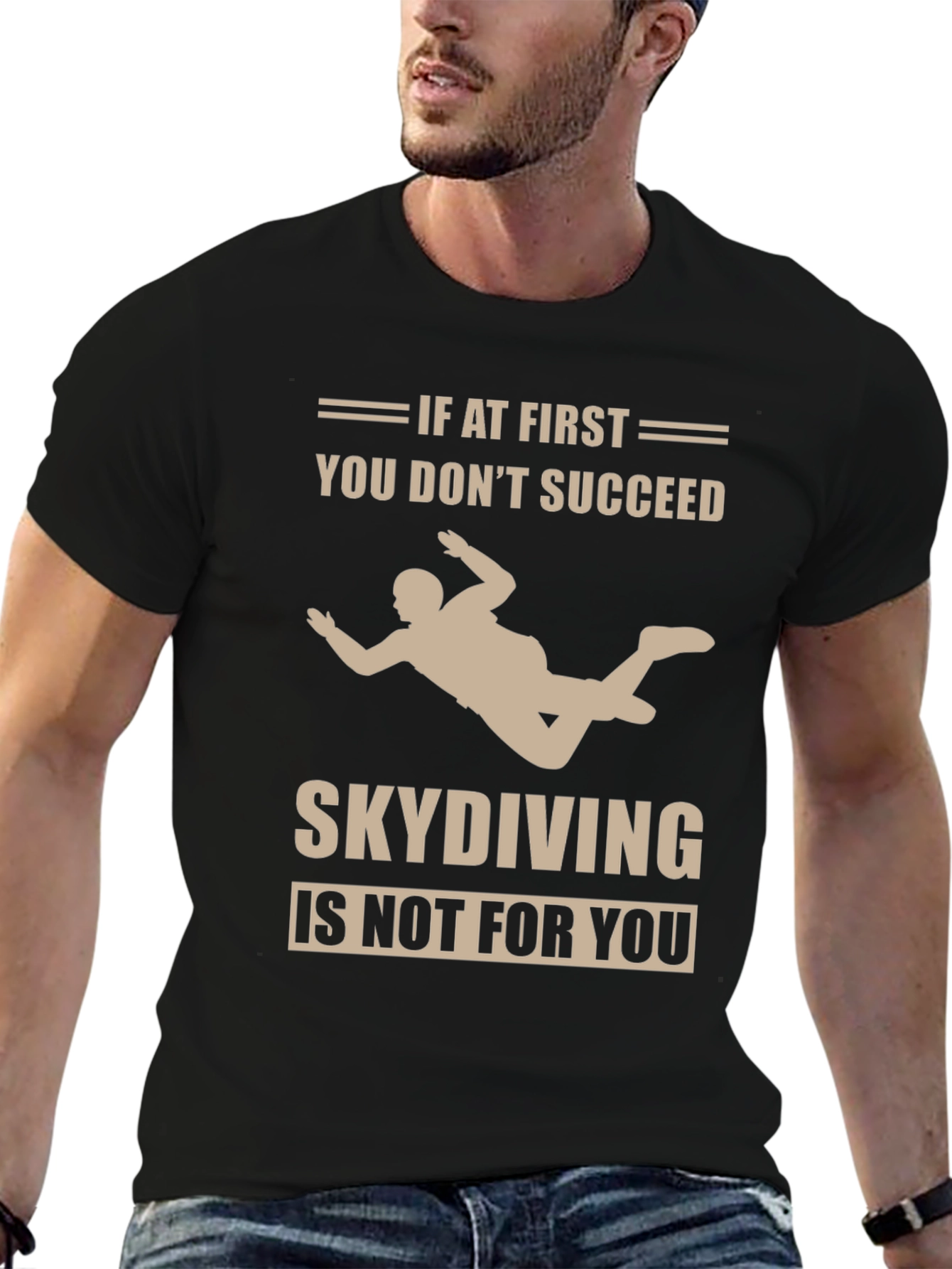 Black Skydiving Funny Graphic T-Shirt view 6