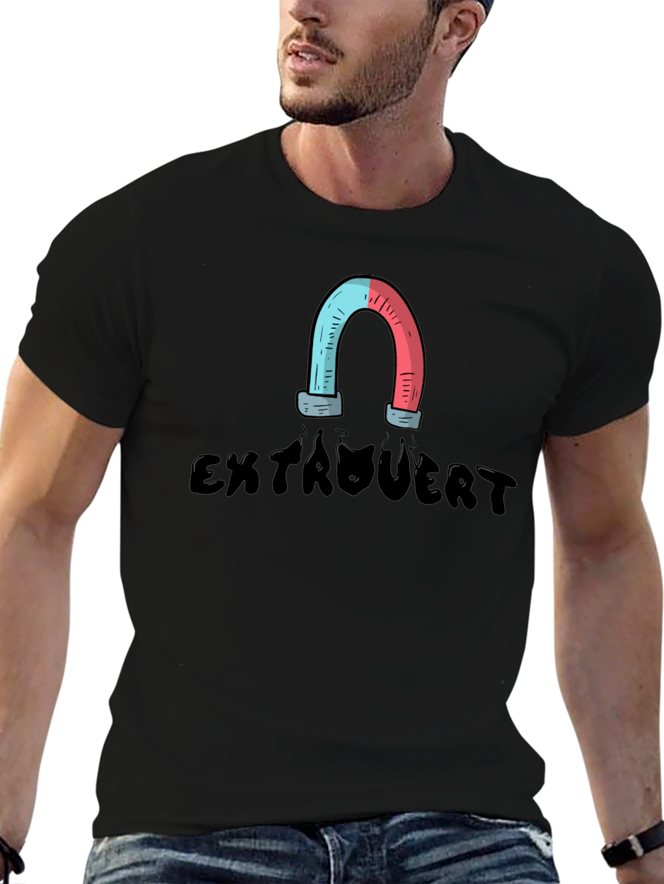 Black Extrovert Magnet T-Shirt view 6