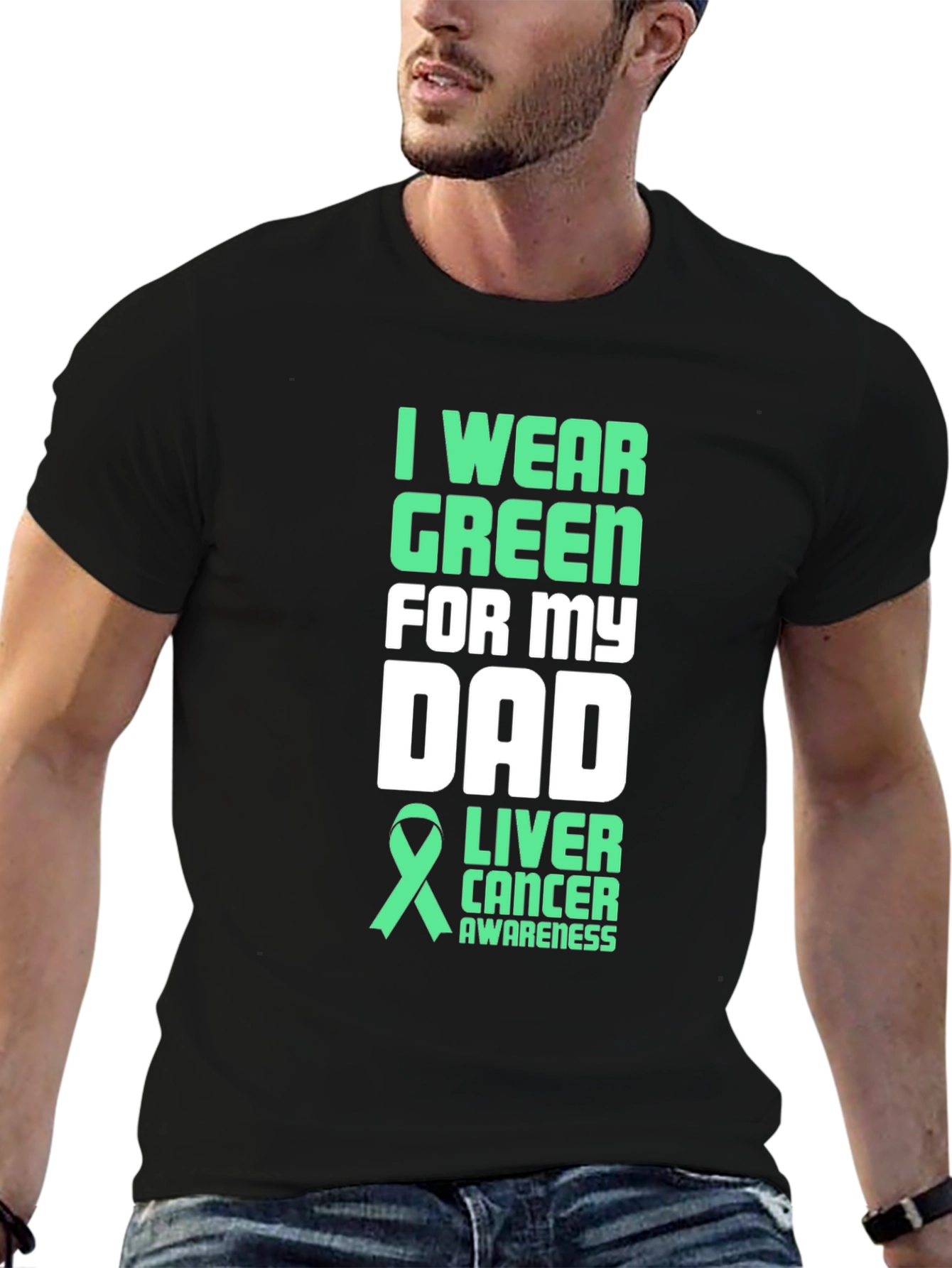 Green Ribbon Liver Cancer Awareness Dad T-Shirt - 6