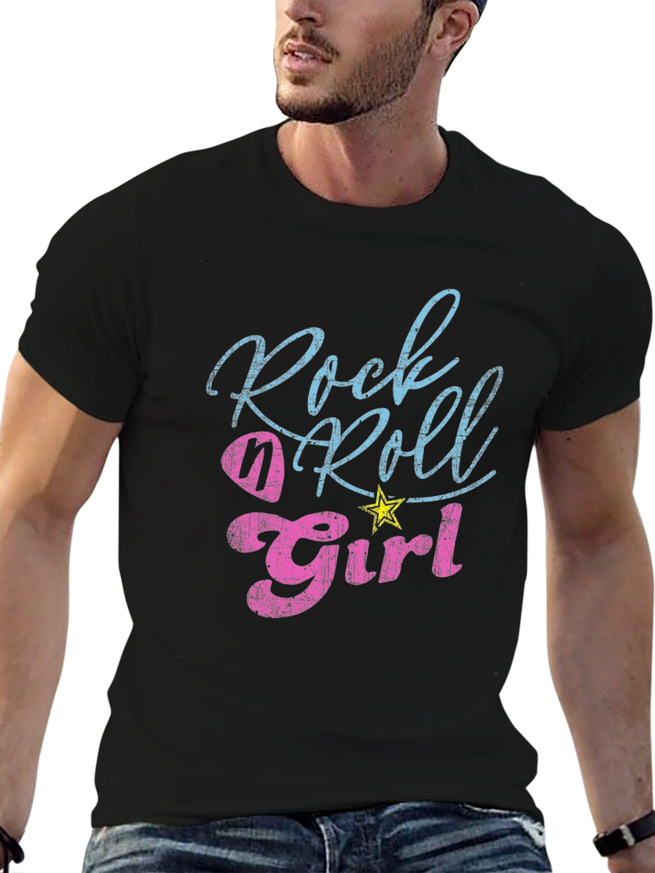 Black Rock n Roll Girl Tee - Distressed Graphic T-Shirt view 6