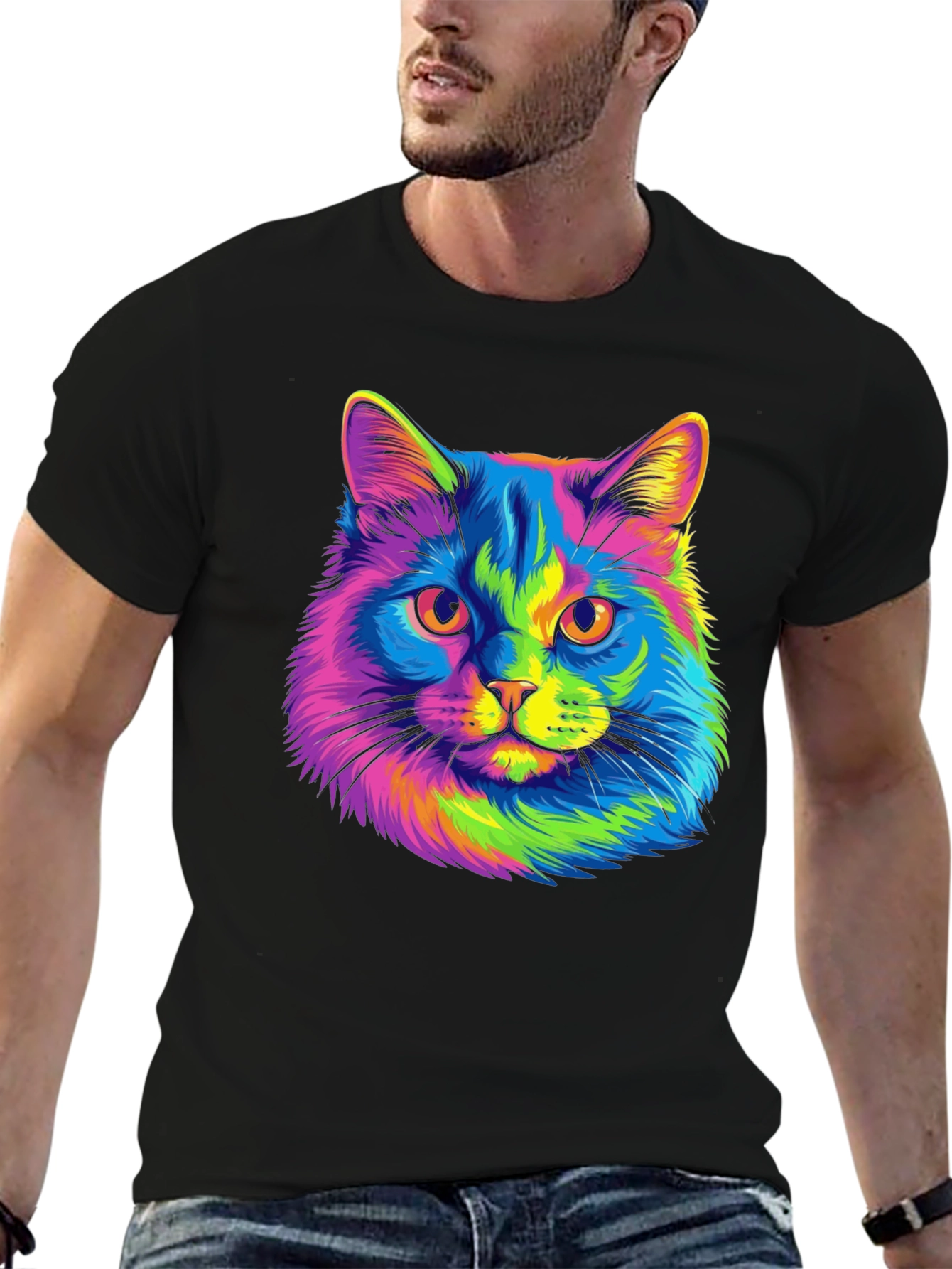 Black Rainbow Cat Graphic T-Shirt view 6