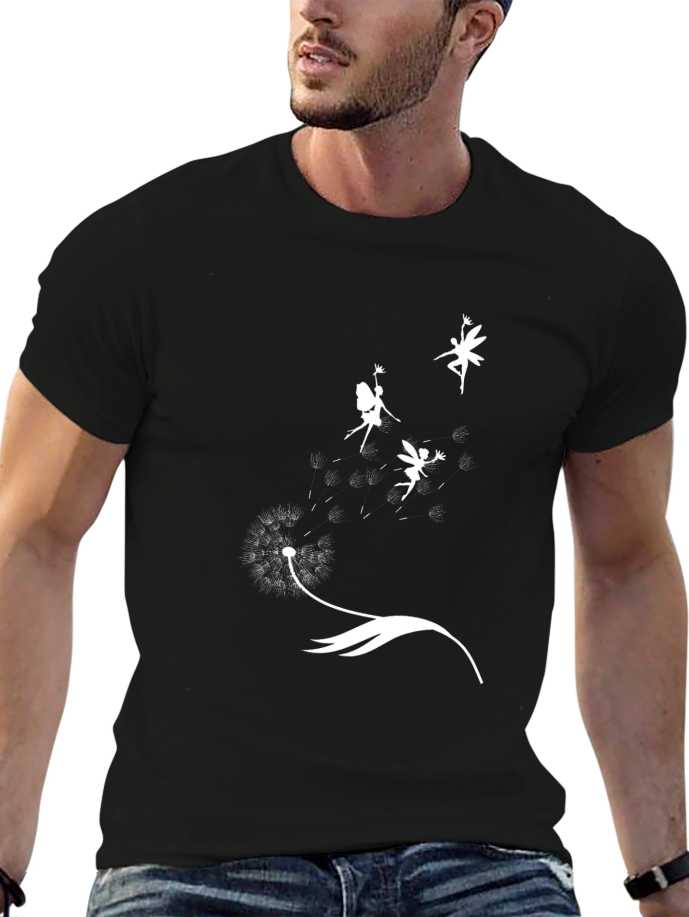 Black Dandelion Fairy Graphic Tee - Black Cotton Blend view 6