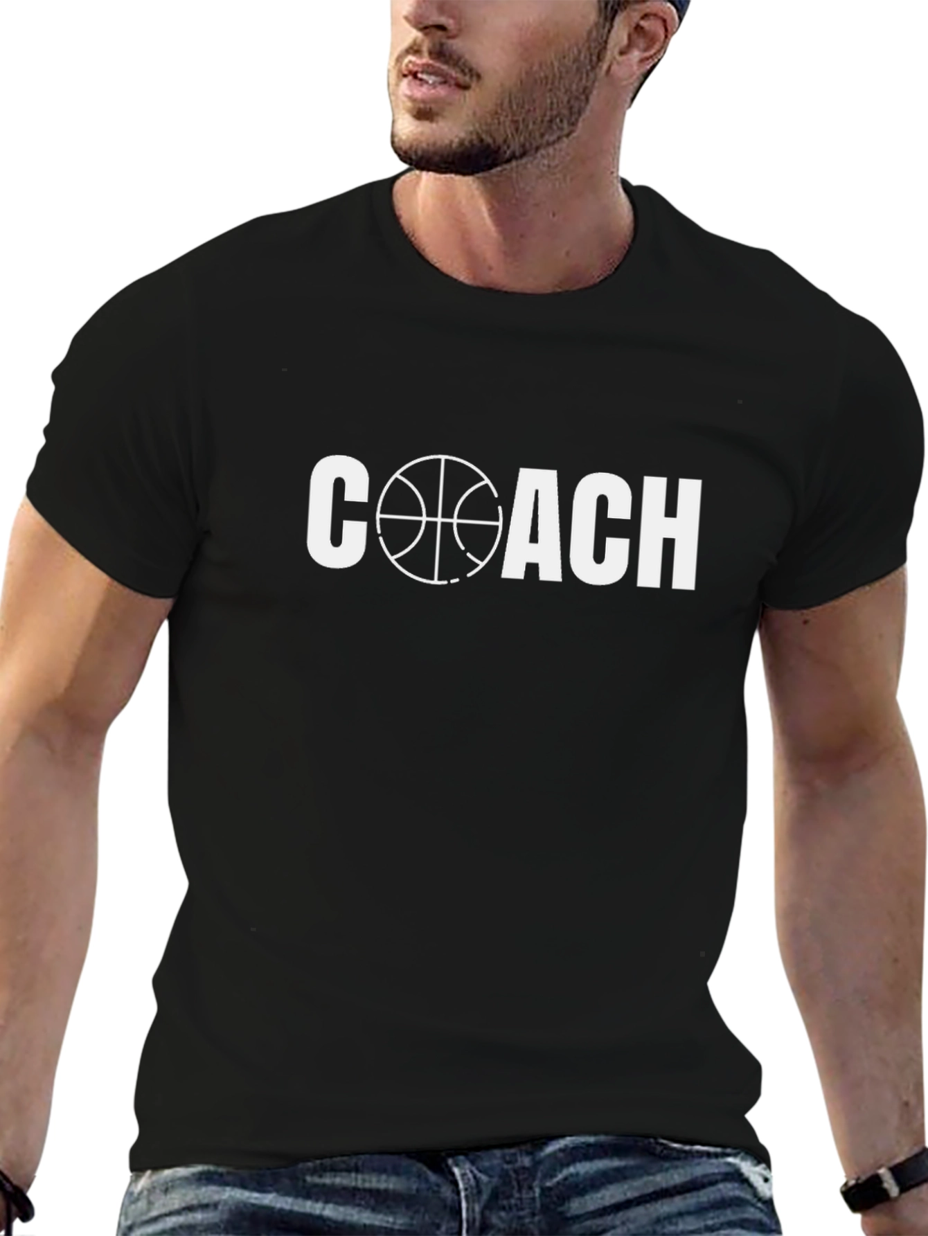 Black Basketball Coach Graphic Tee - Black Cotton T-Shirt view 6