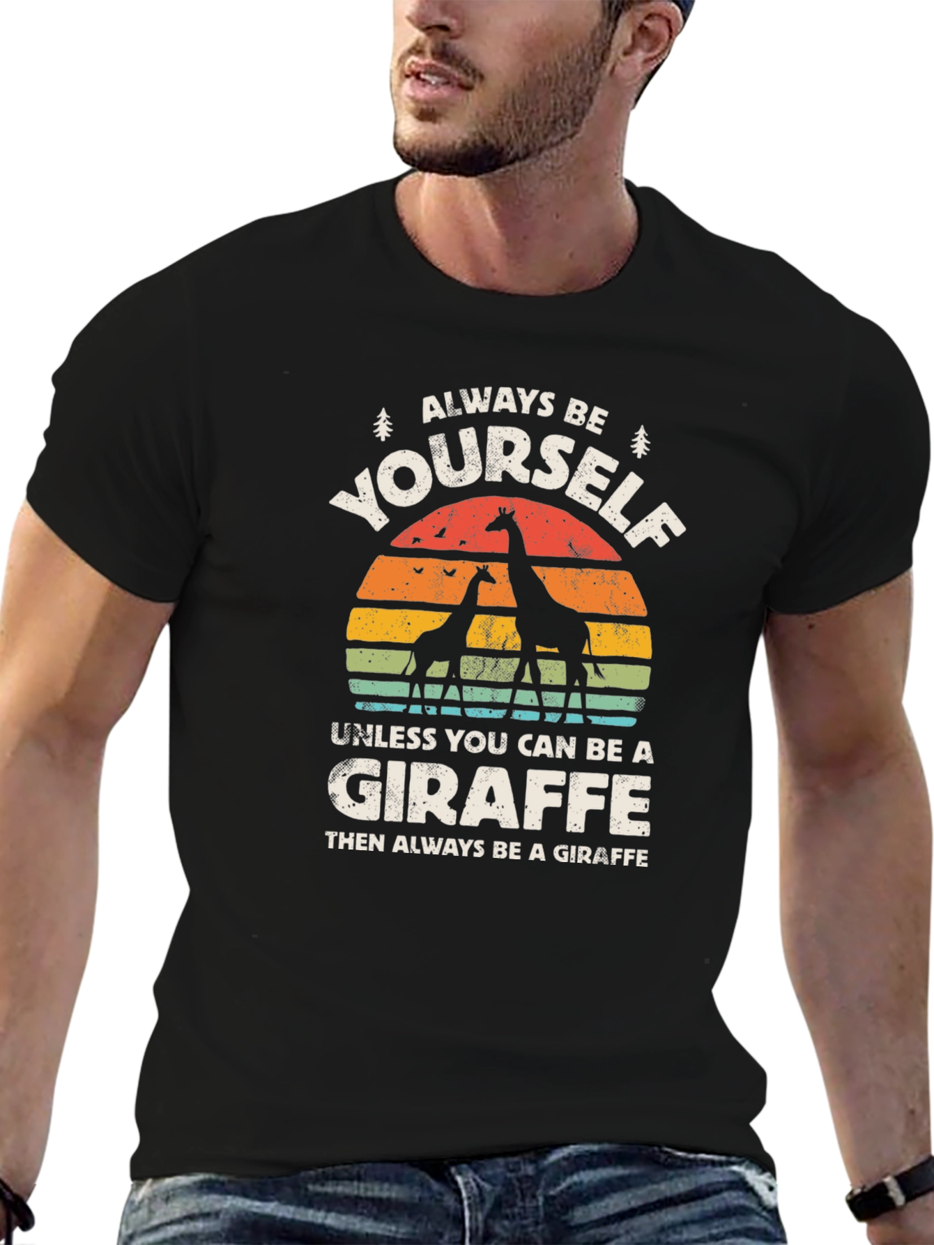 Black Always Be Yourself Giraffe T-Shirt - Funny Animal Tee view 6
