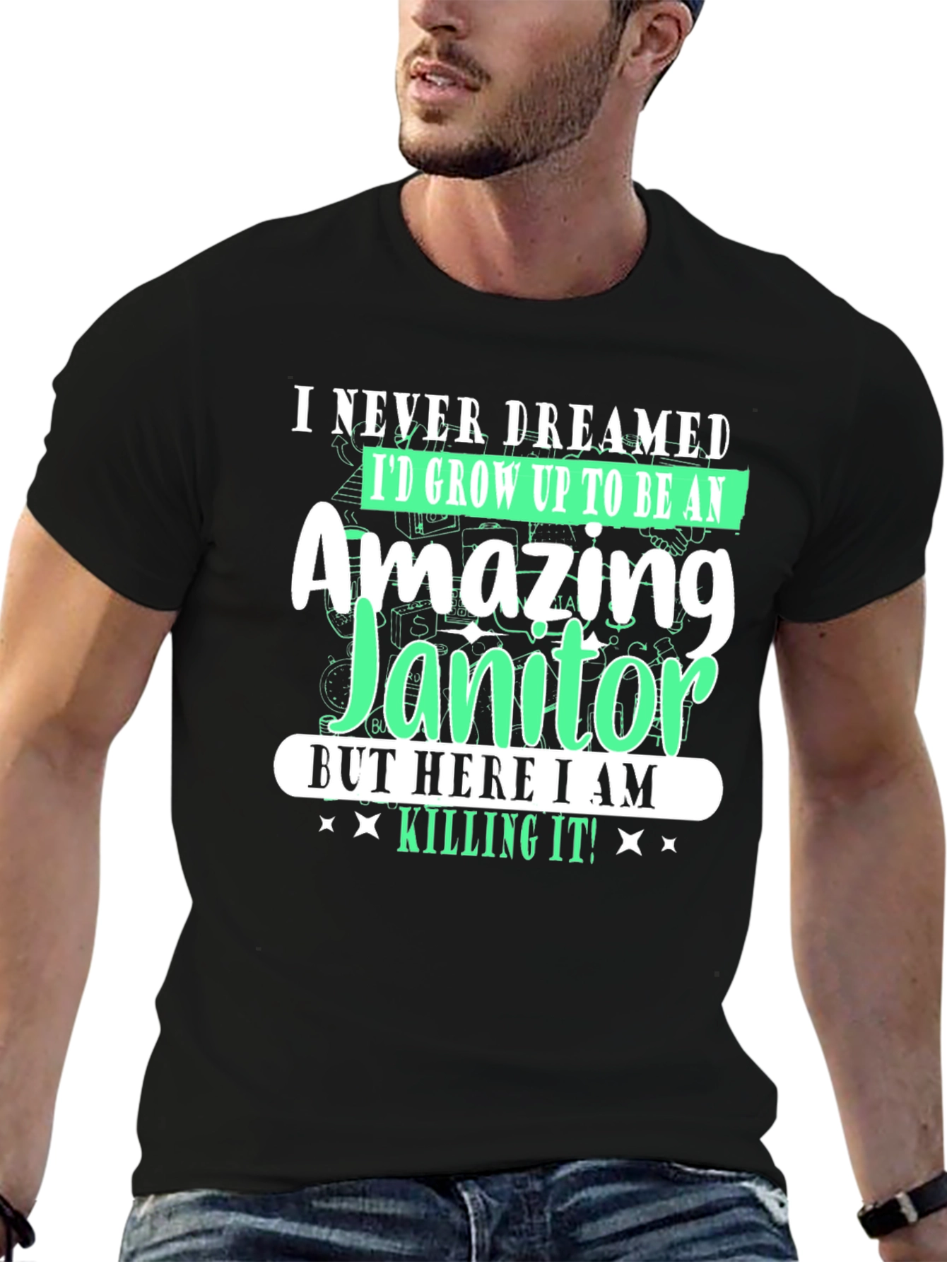 Black Amazing Janitor T-Shirt - Funny Novelty Tee view 6
