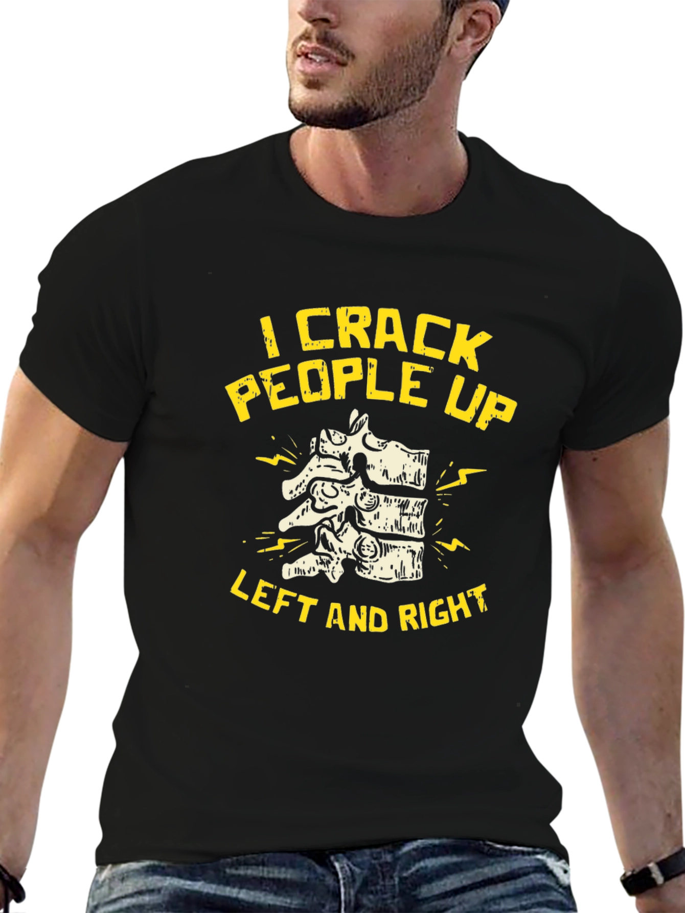 Black Chiropractor "I Crack People Up" Black T-Shirt view 6