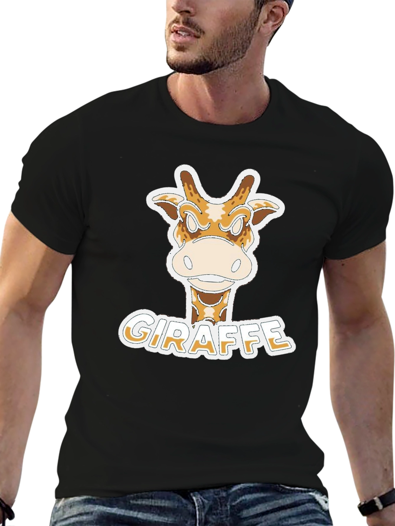 Black Funny Giraffe Cartoon T-Shirt - Novelty Graphic Tee view 6