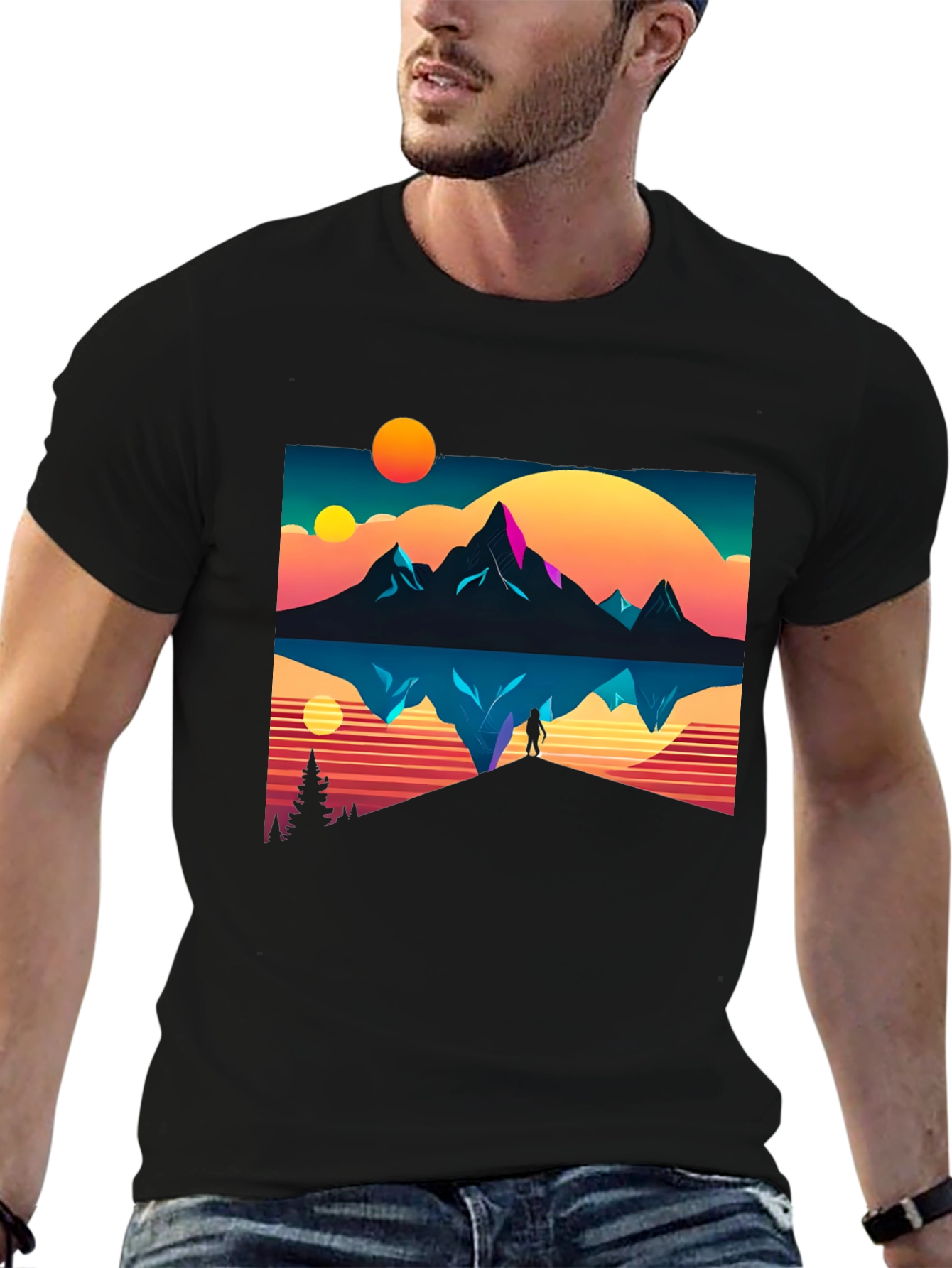 Black Retro Mountain Reflection Graphic Tee view 6