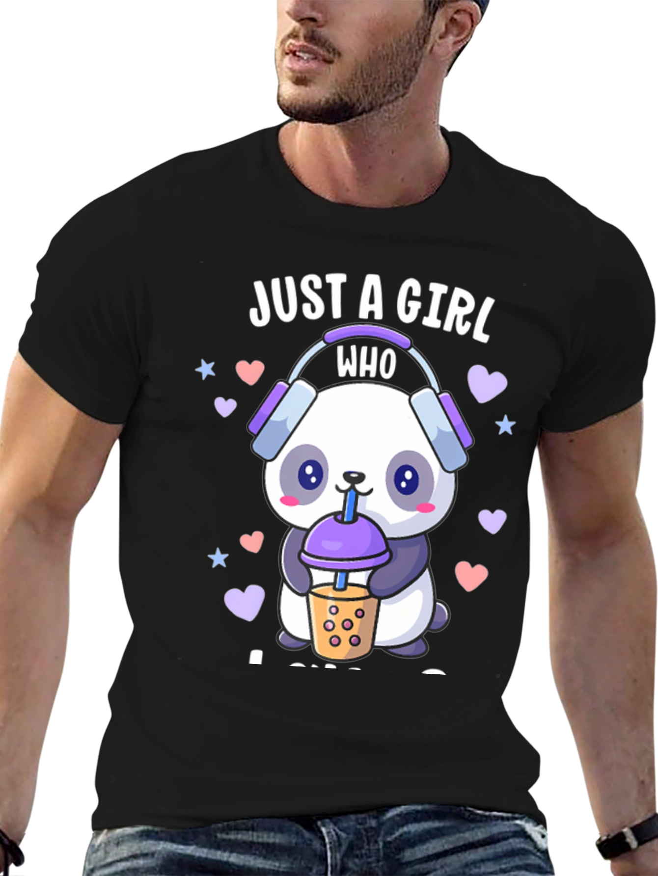 Black Just a Girl Who Loves Pandas T-Shirt view 6