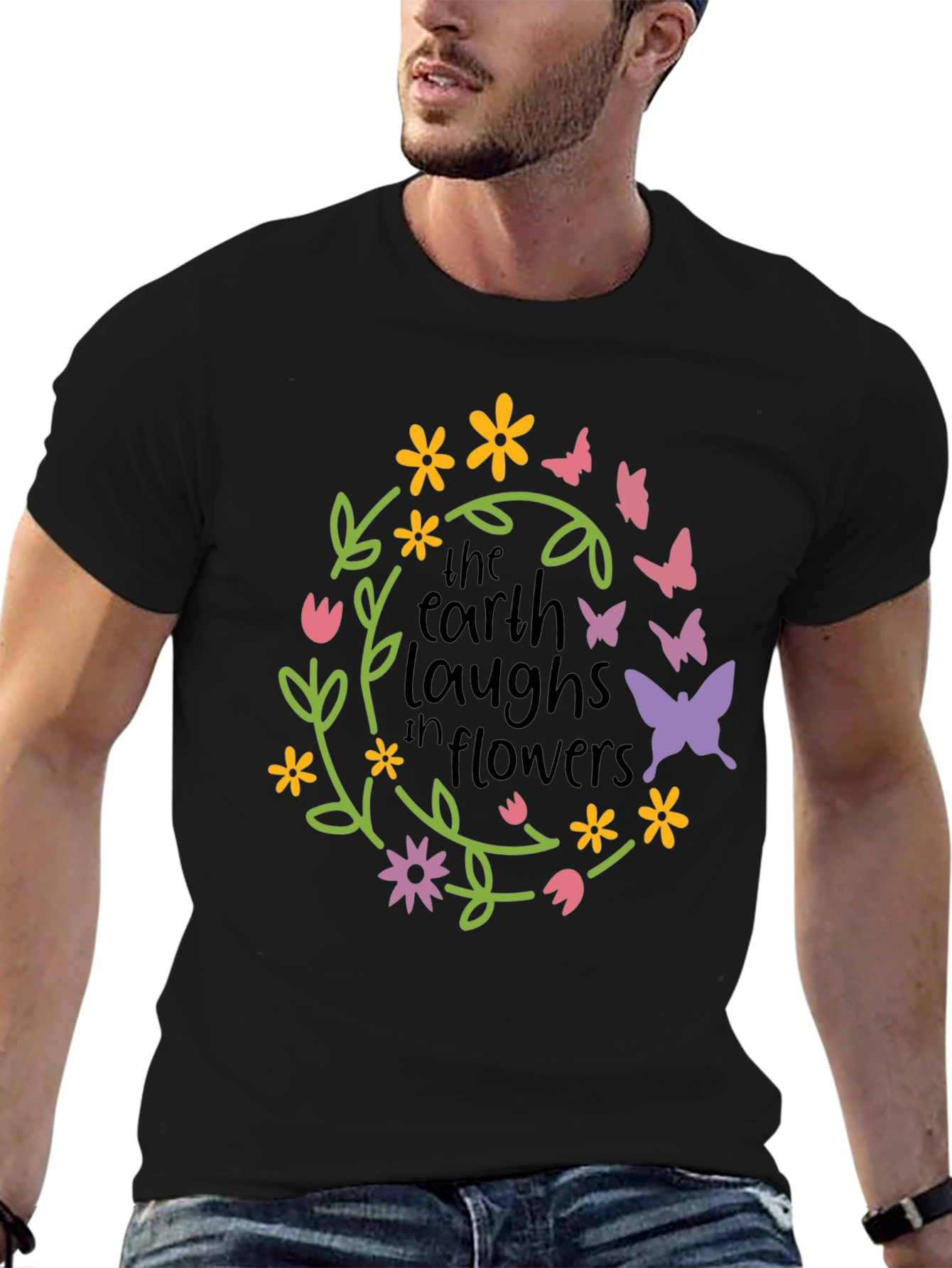 Black Earth Laughs in Flowers Graphic Tee view 6