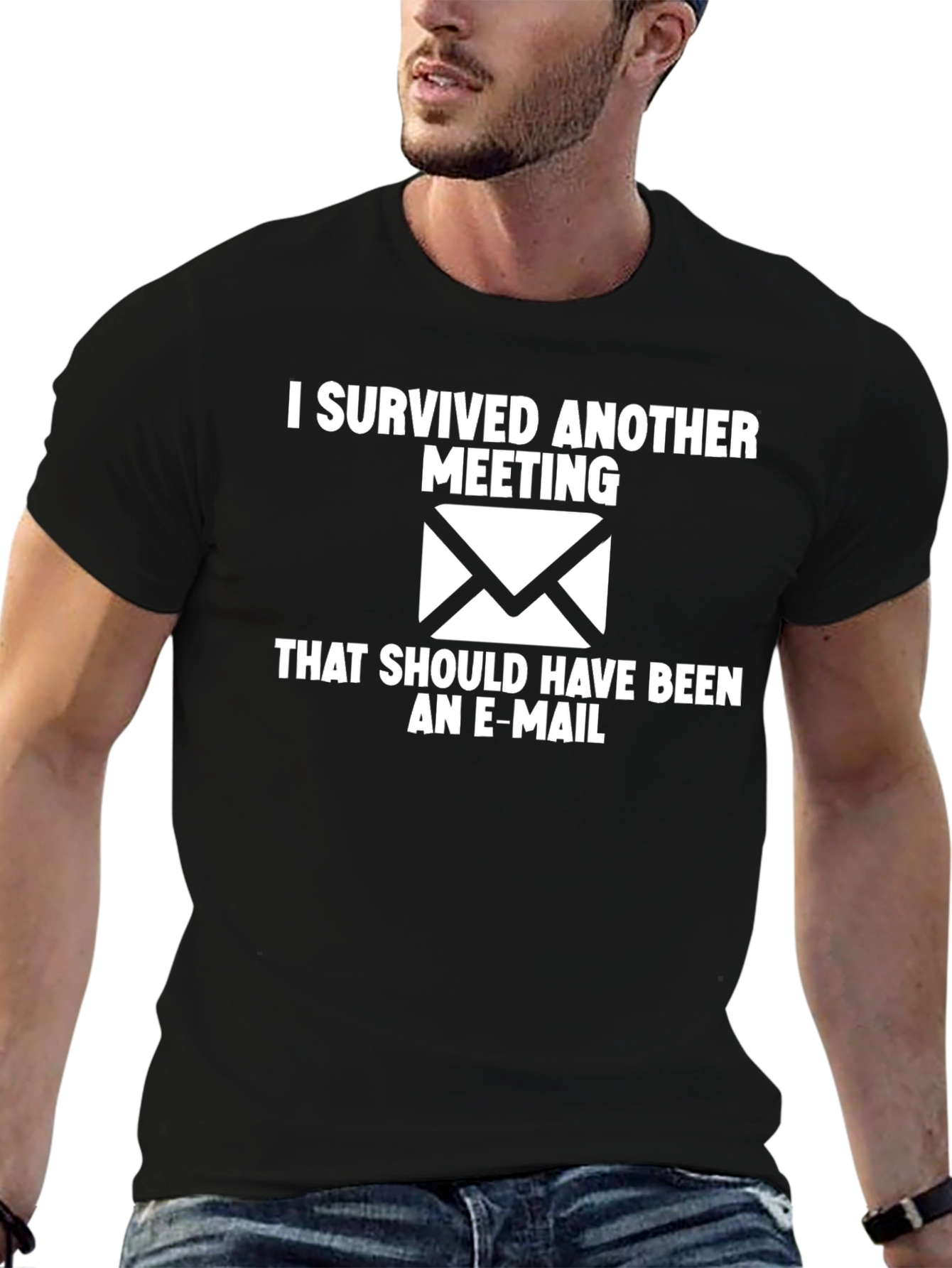 Black I Survived Another Meeting Black T-Shirt view 6