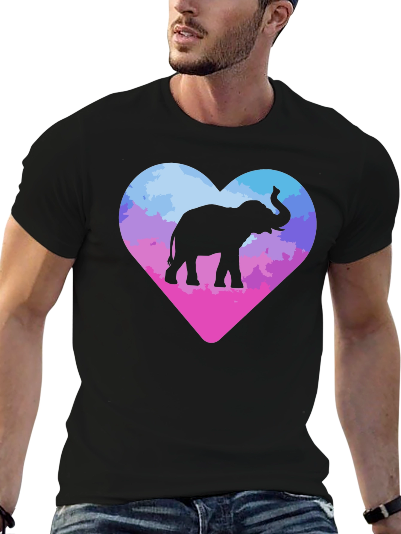 Black Elephant Heart Graphic Tee - Trendy Animal Lover Shirt view 6