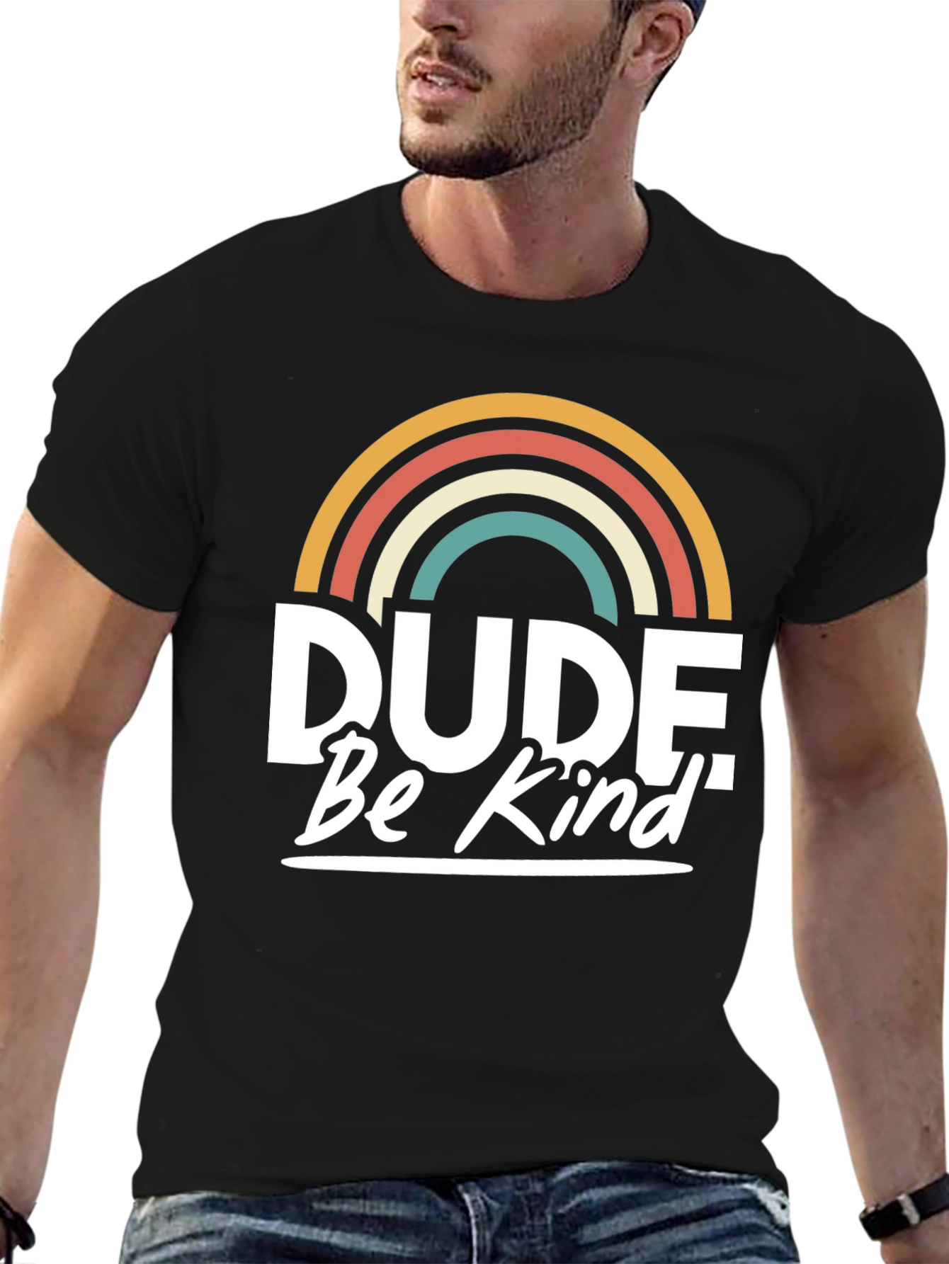 Black Dude Be Kind T-Shirt - Retro Rainbow Graphic Tee view 6