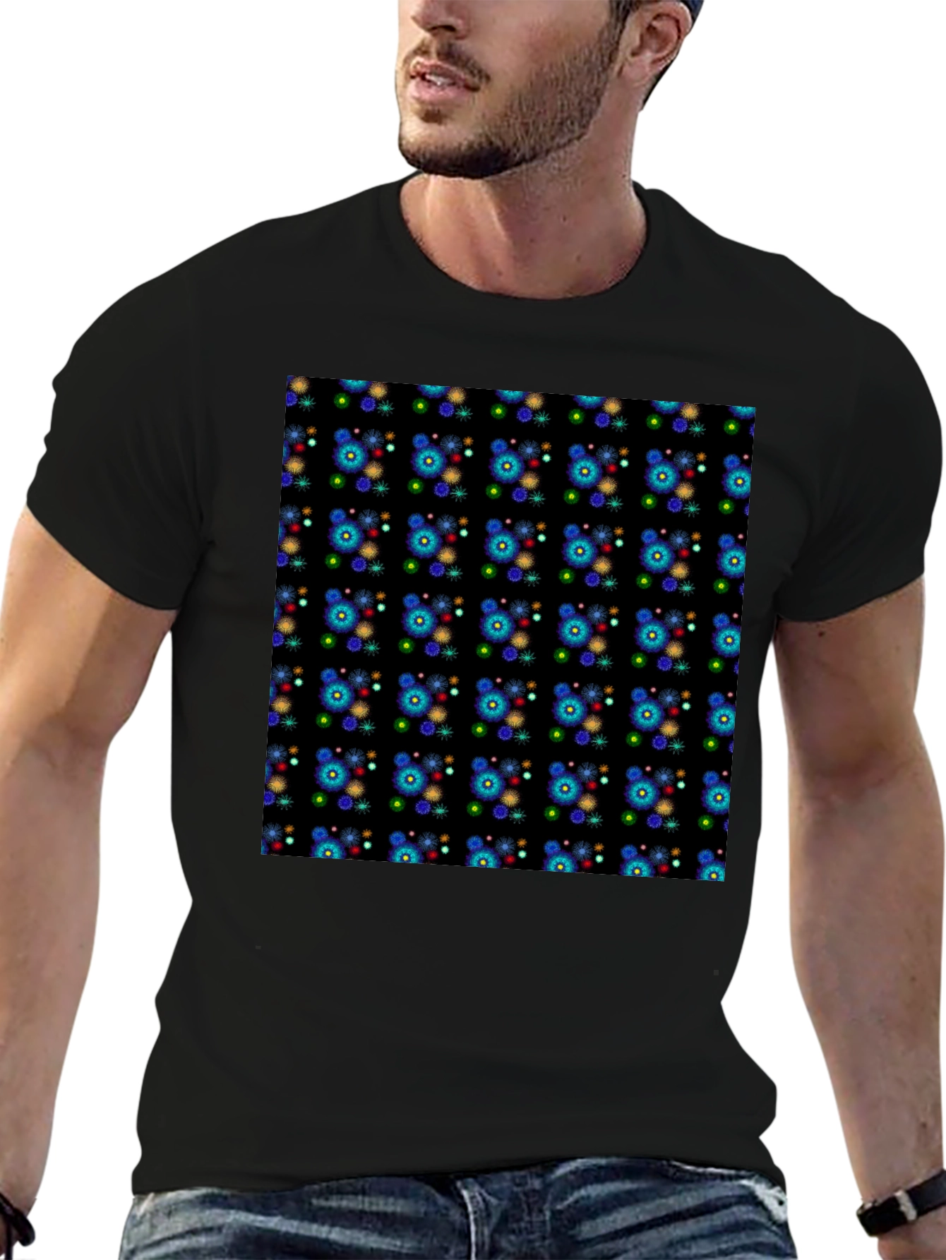 Black Patterned Black Tee - Bold and Unique Design view 6