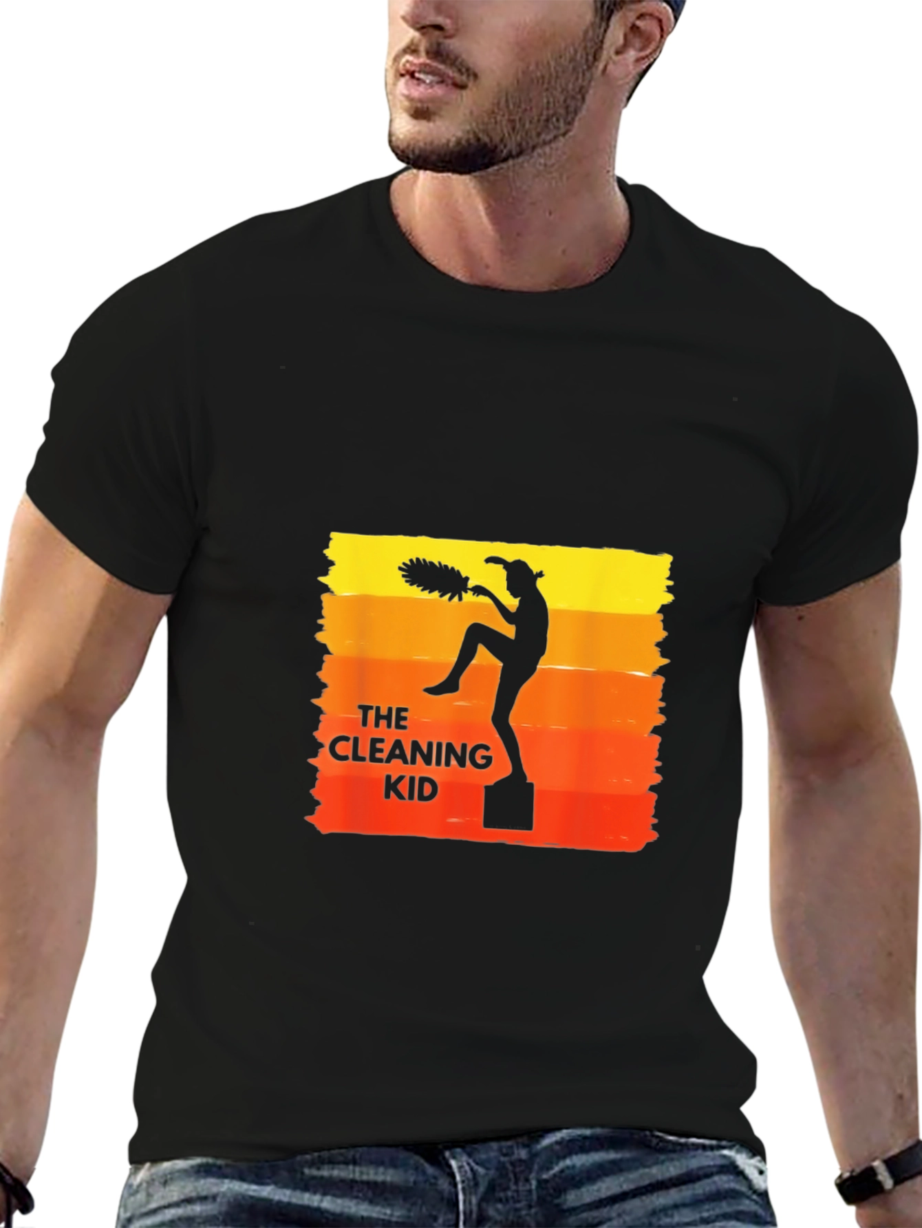 Black The Cleaning Kid Retro T-Shirt view 6