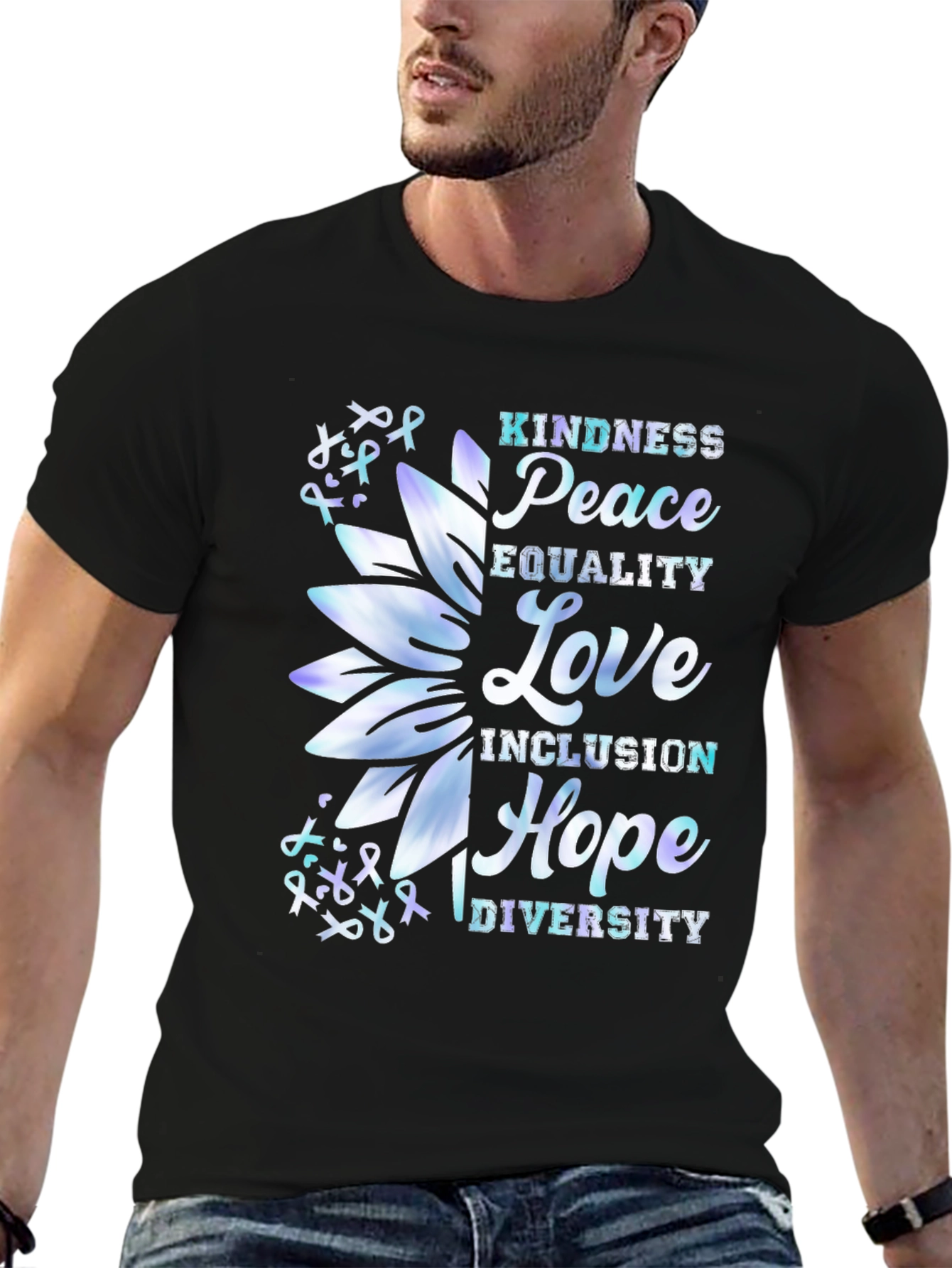 Black Kindness Peace Love Graphic T-Shirt view 6