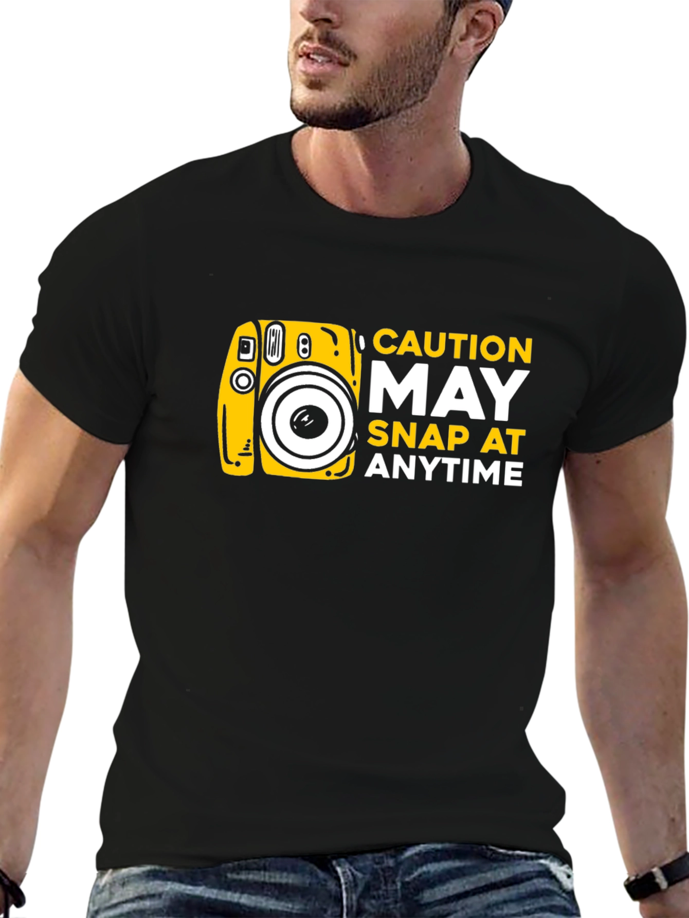 Black Caution May Snap At Anytime T-Shirt view 6