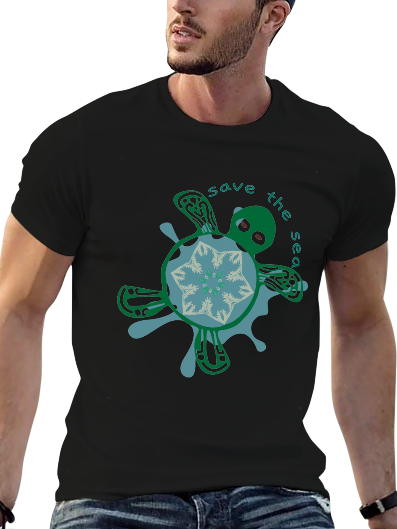 Black Save the Sea Turtle Graphic Tee - Black view 6