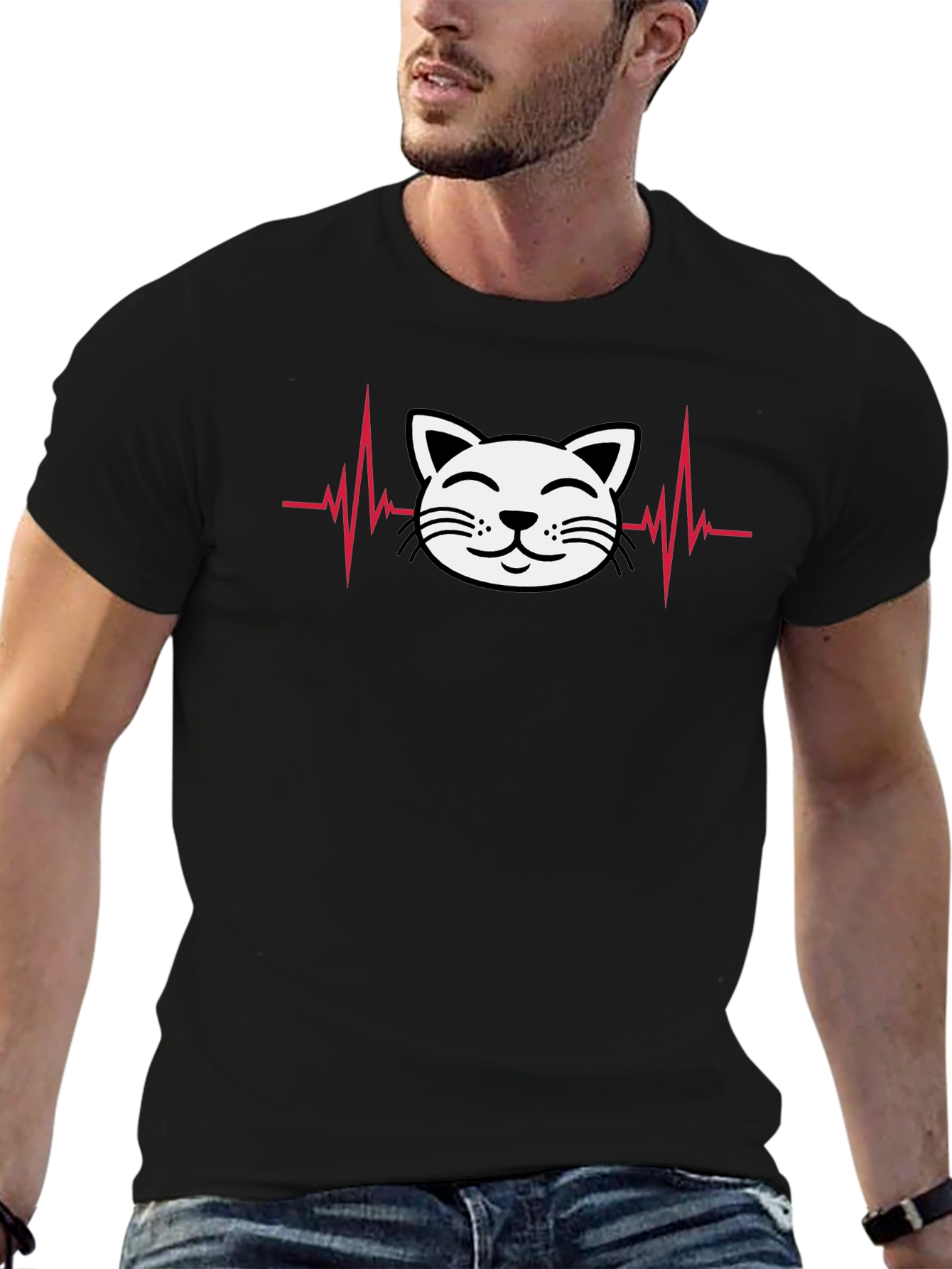 Black Cat Heartbeat T-Shirt - Cute & Stylish! view 6