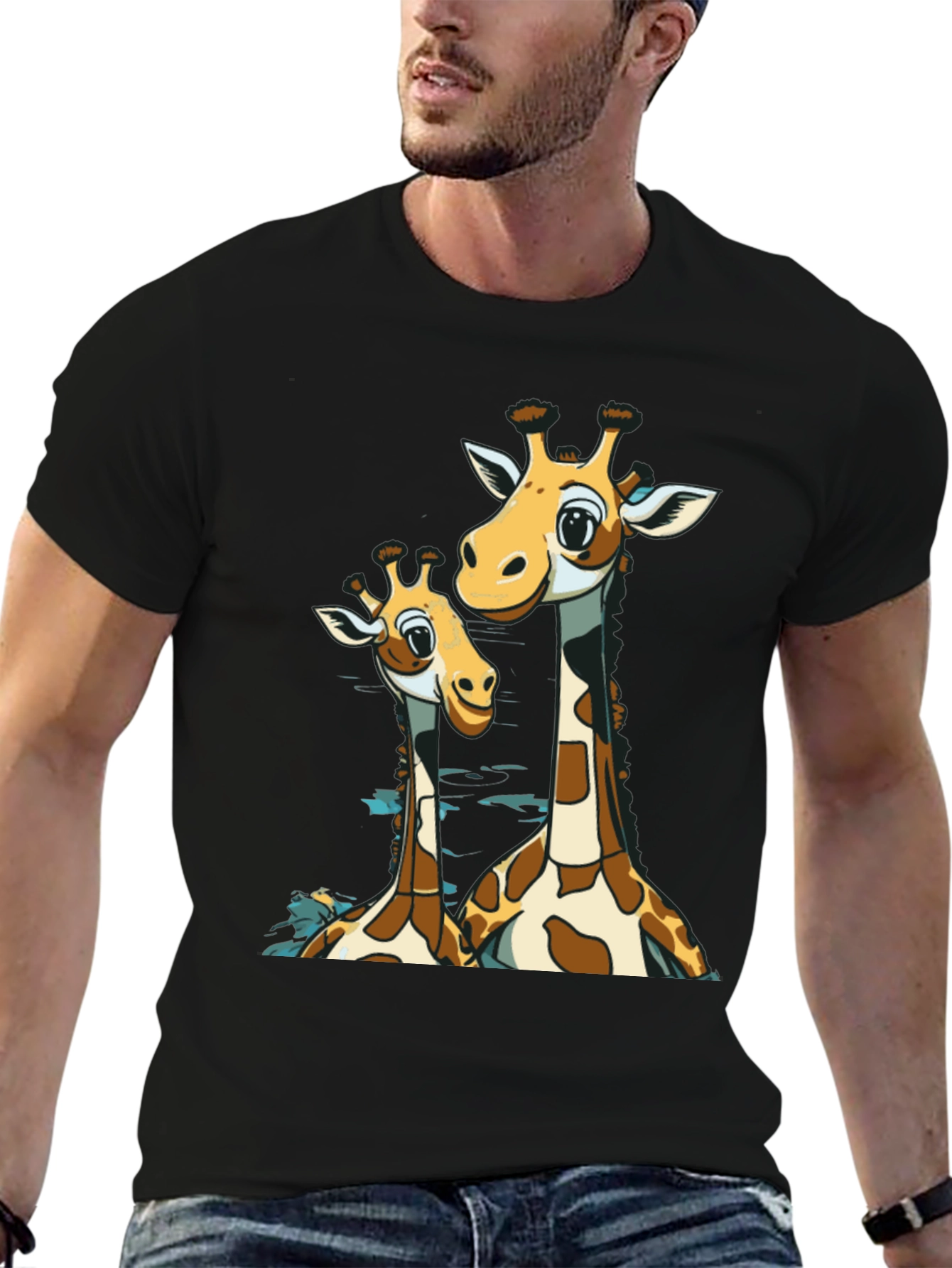 Black Giraffe Lover Black T-Shirt view 6